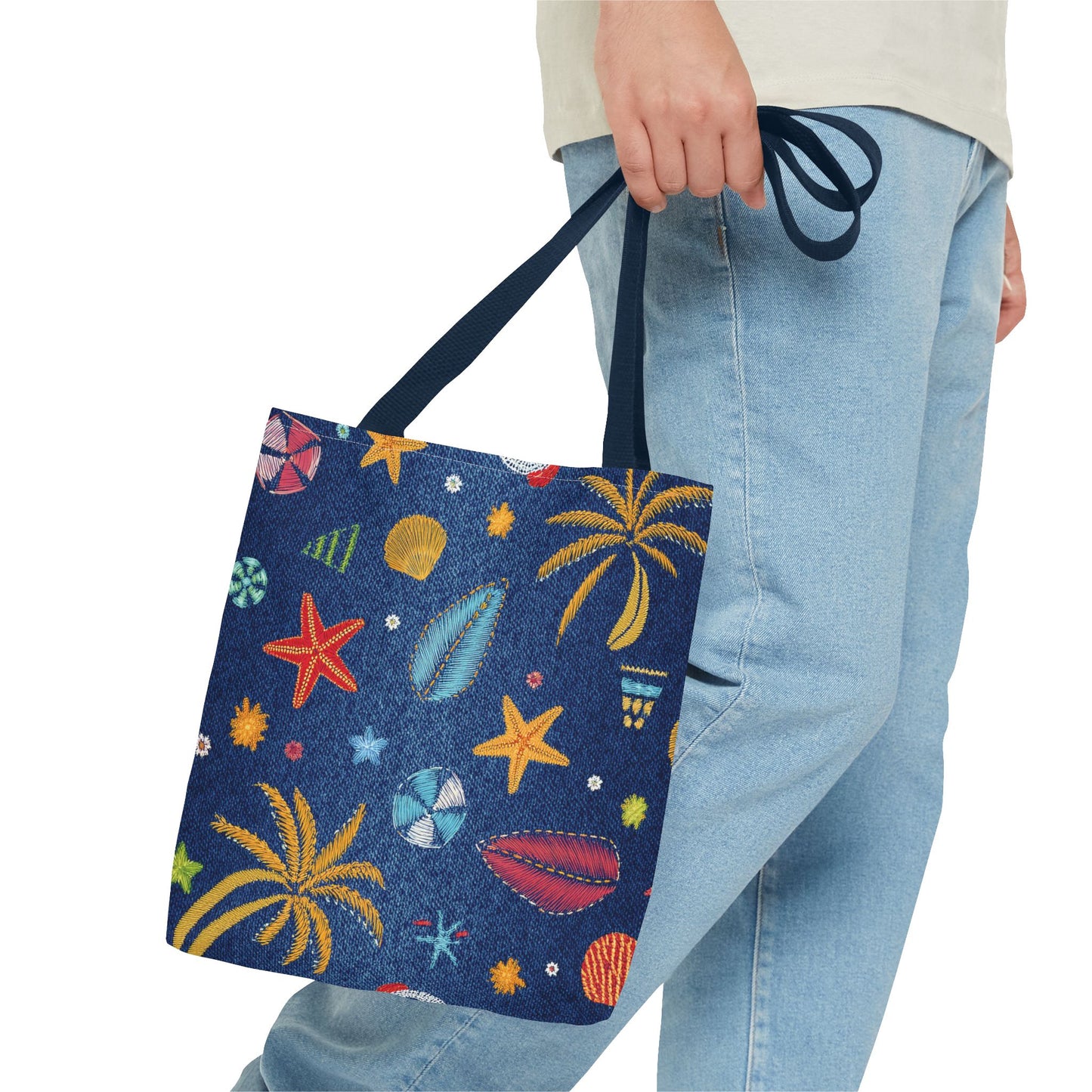 Denim Fabric Imitation Print Unisex Canvas Bag Poly Spun 3 Sizes Tote Bag 182-12