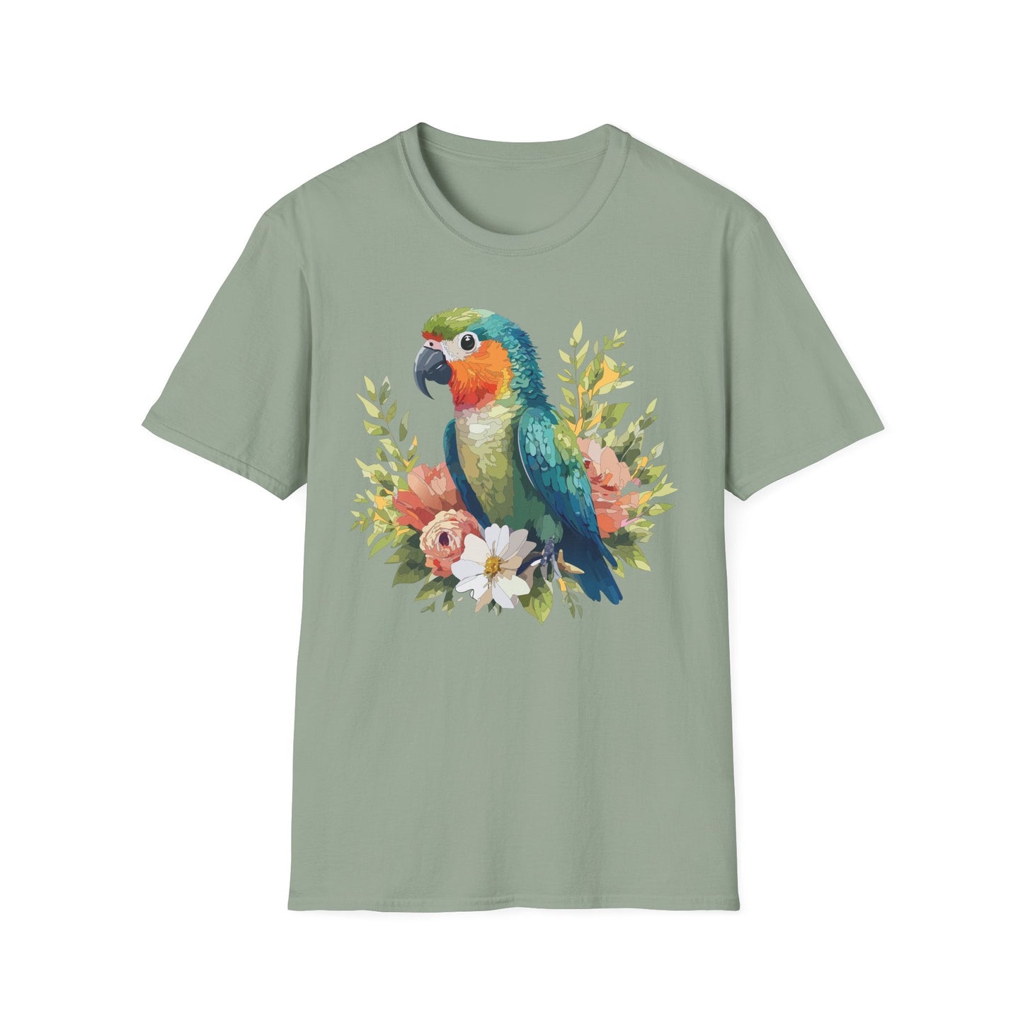 Floral Bird T Shirt Unisex Softstyle Gildan 64000 Cotton Tee for Everyday Comfort