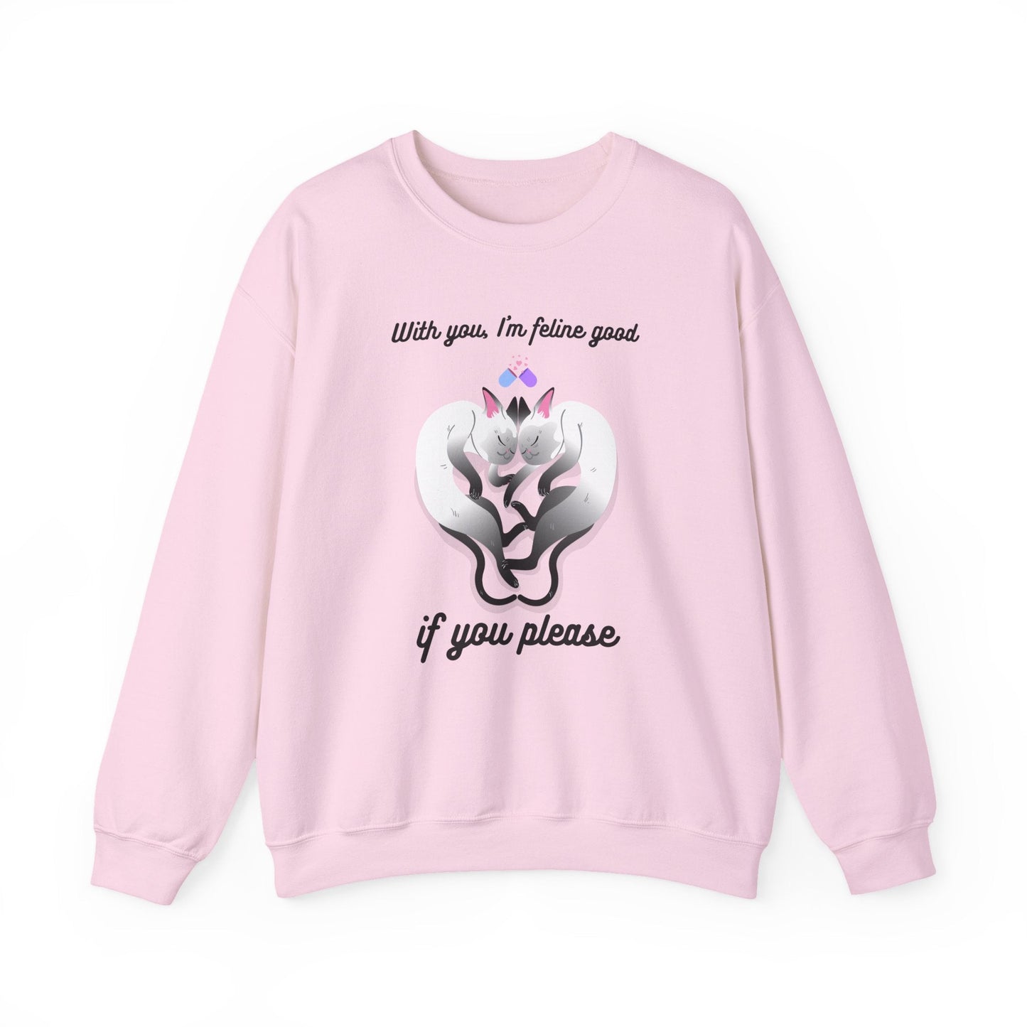 Double Cat Heart Sweatshirt Unisex Fifty Fifty Cotton Poly Valentines Day Sweatshirt