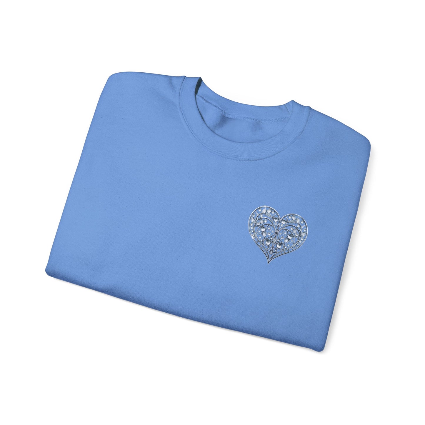 Crystal Heart Sweatshirt Unisex Fifty Fifty Cotton Poly Valentine Day Crewneck Gildan 18000