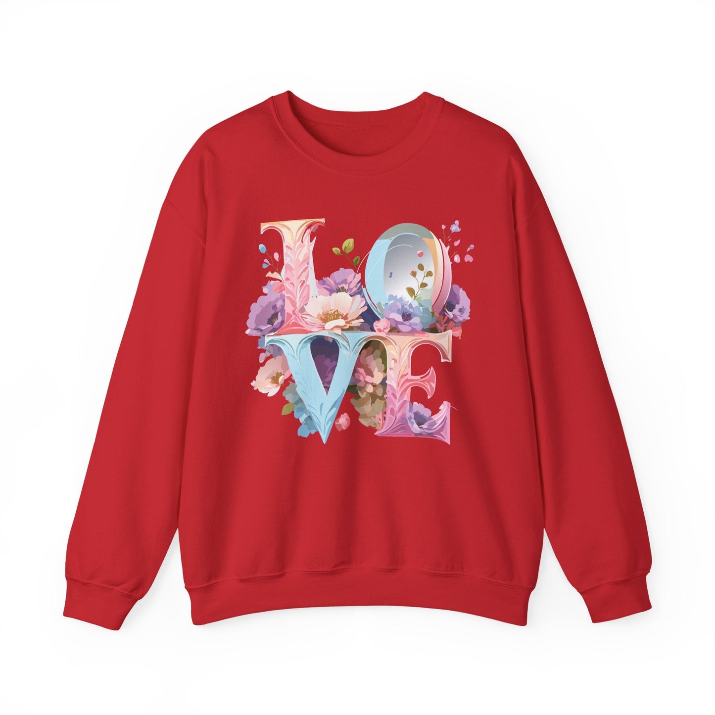 Floral Love Sweatshirt Unisex Crewneck Fifty Fifty Cotton Polyester Valentine Gift