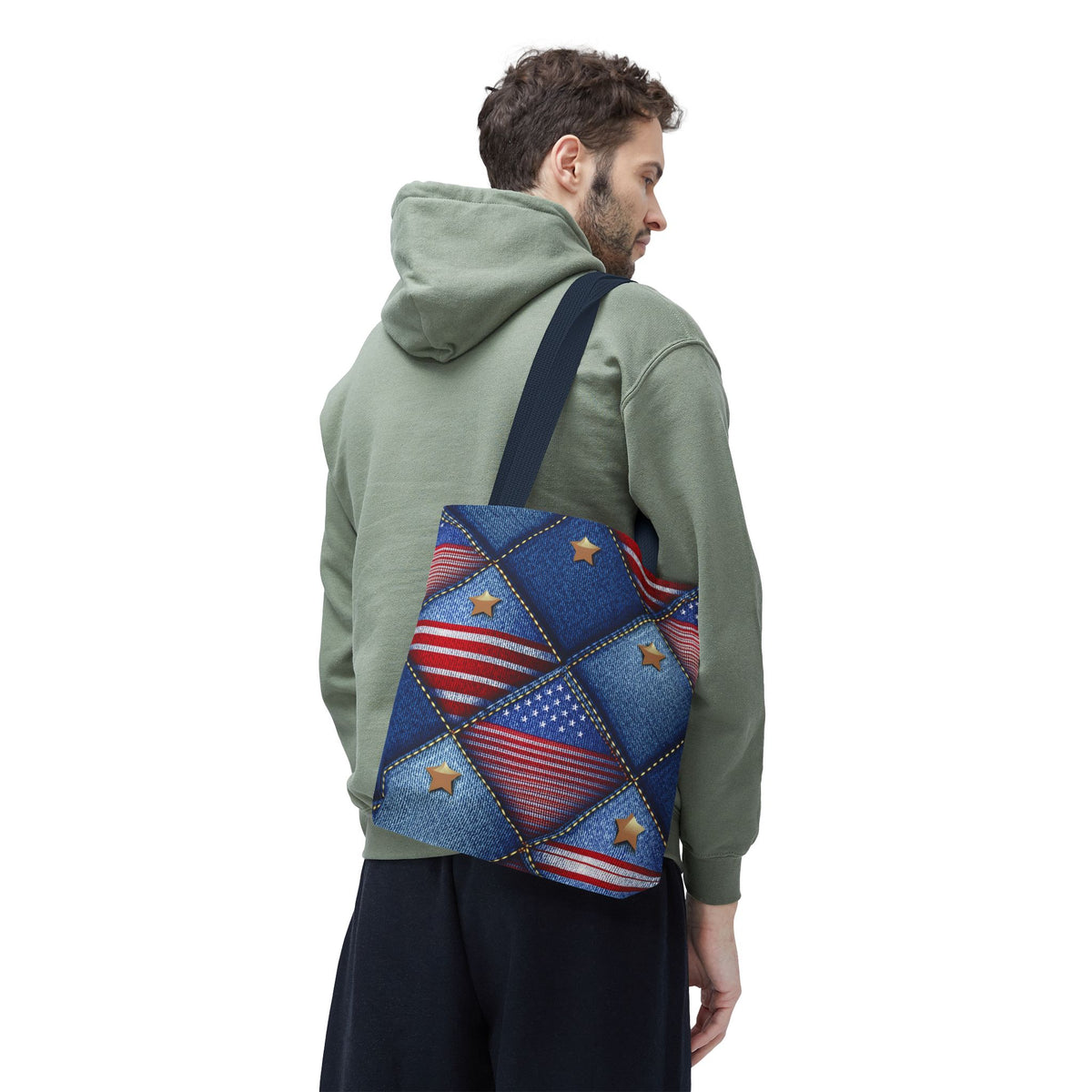 4th of July Graphic Denim Fabric Imitation Print Unisex Canvas Bag Poly Spun 3 Sizes Tote Bag 200-20