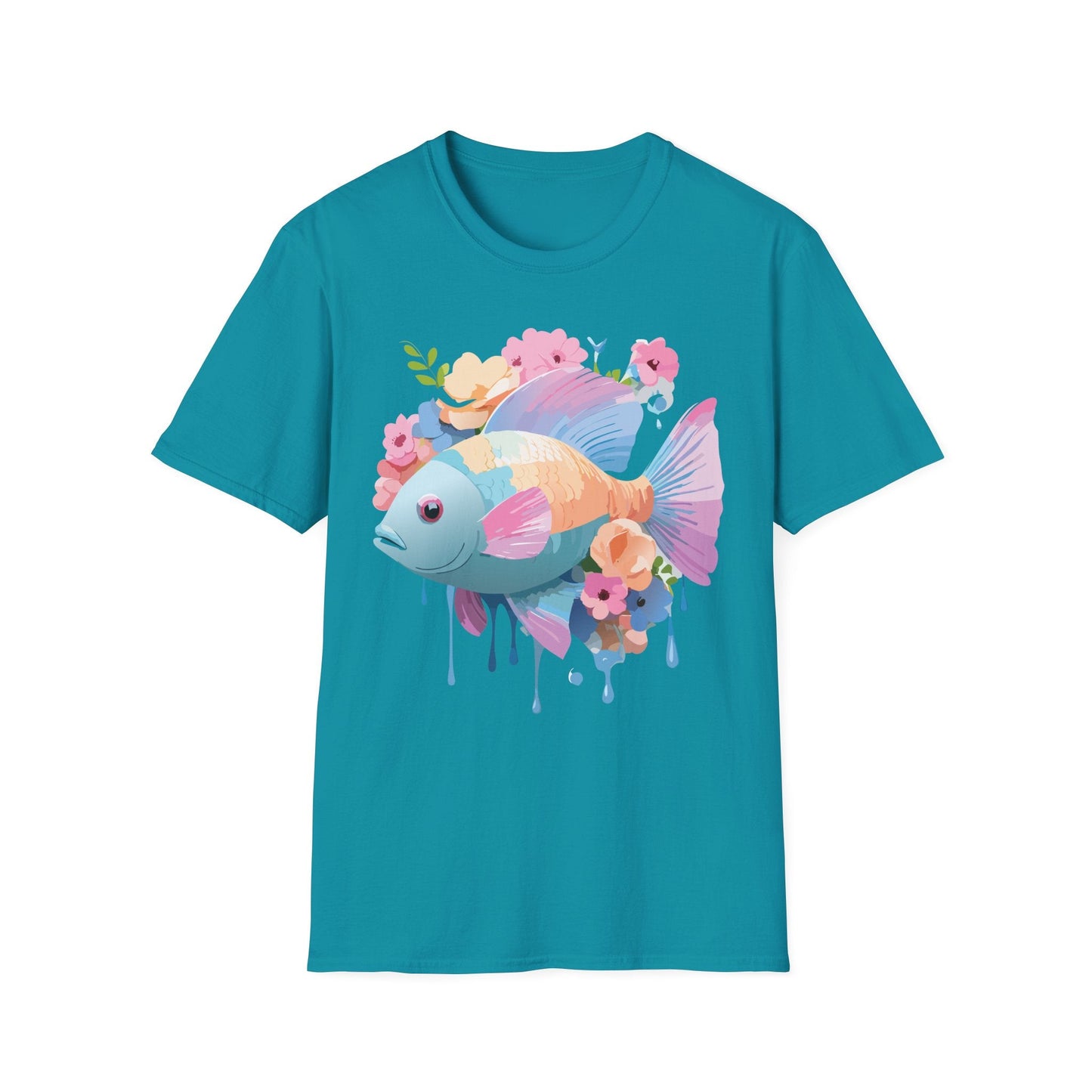 Fish Art Design Graphic Tee Unisex Short Sleeve T Shirt With Fish Artwork Premium Cotton