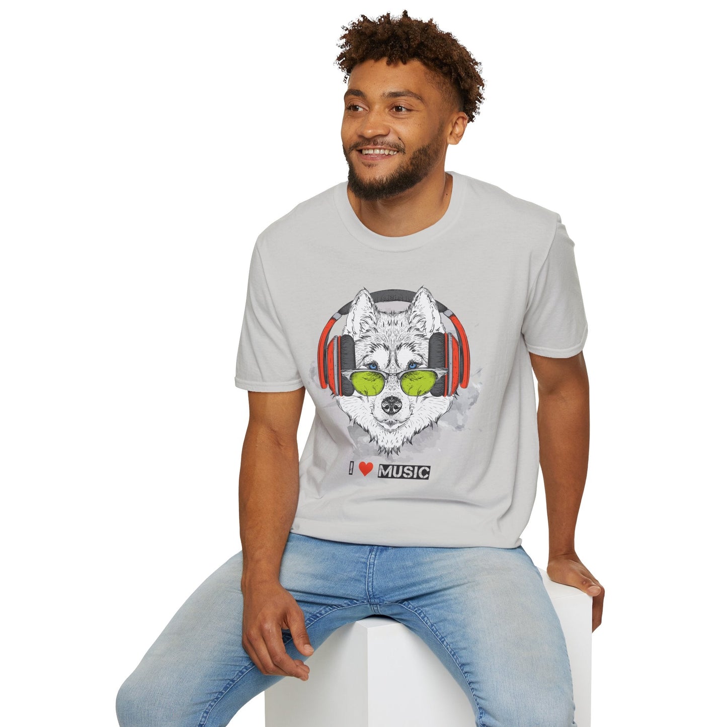 I Love Music Animals Shirt With Headphones Unisex Softstyle Tee Premium Comfort Short Sleeve