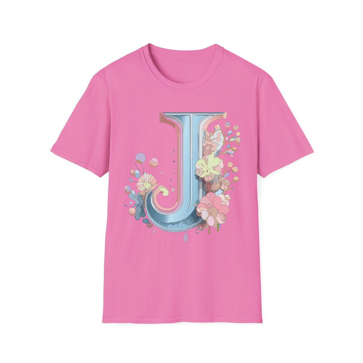 Floral Letter J T-Shirt | Pastel Monogram Initial Tee