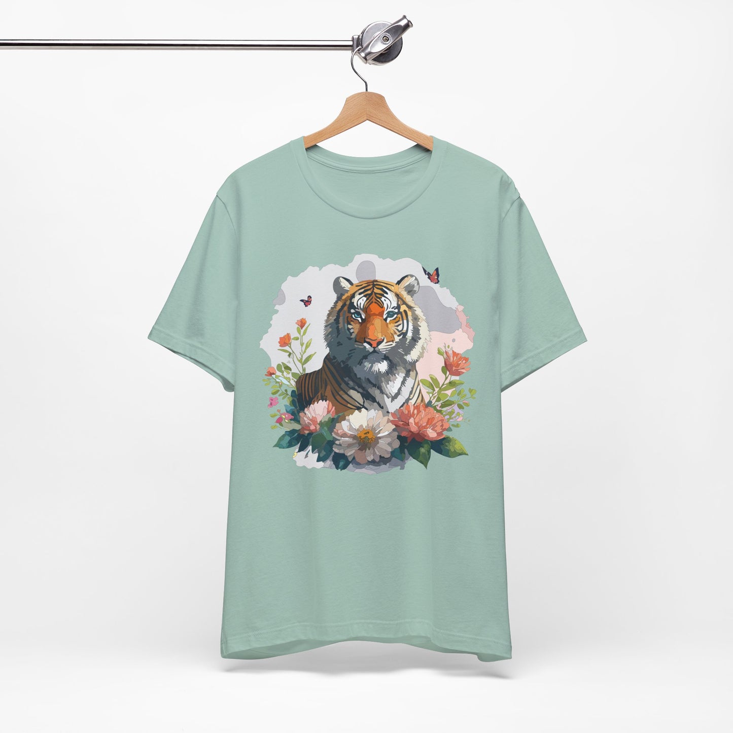 Floral Tiger Graphic Tee, Animal Shirt, Tiger Shirt, Flower Top, T-Shirt with Animal, Art Design