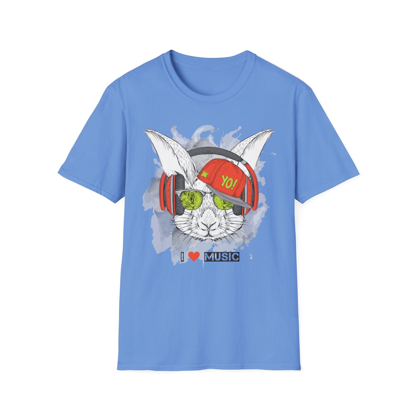 Bunny DJ Tee Unisex Cotton Short Sleeves I  Music Rabbit Headphones Graphic T-Shirt