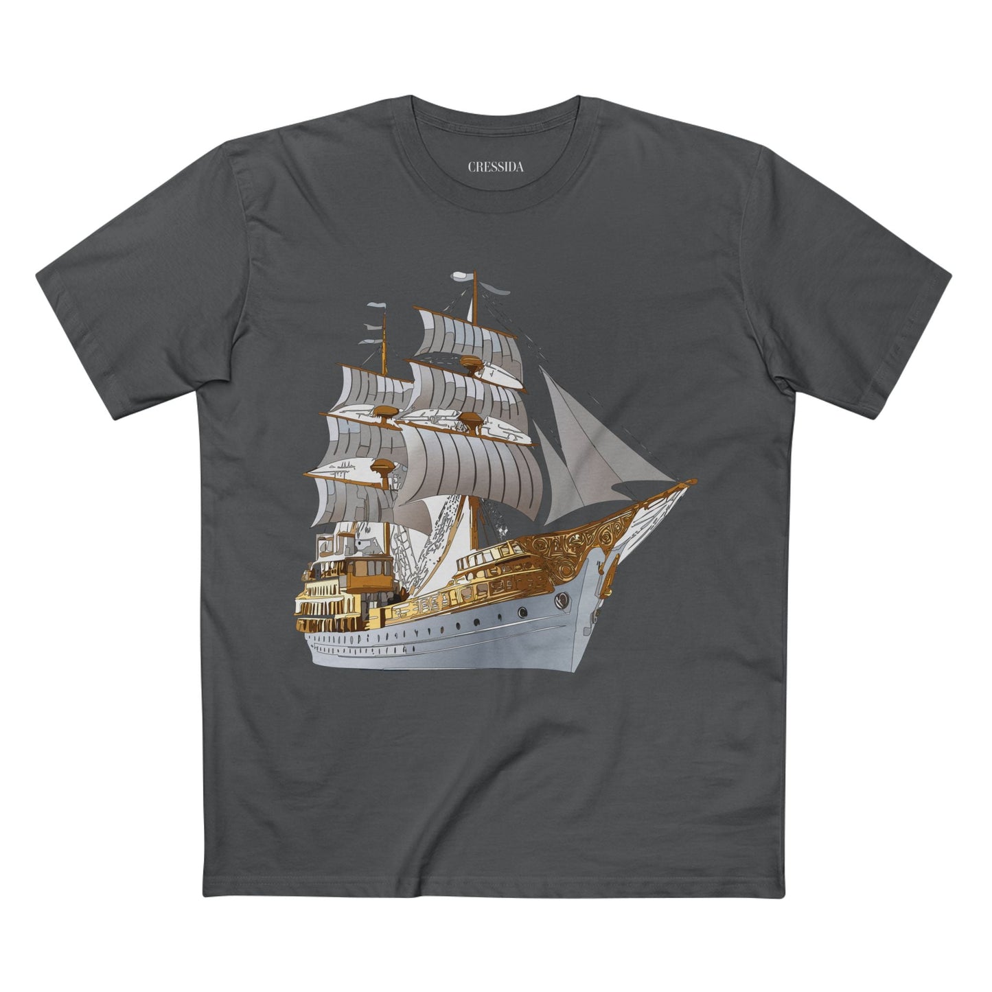 Ship Graphic Unisex 100 Cotton T-Shirt with Gold Frigate Art Design 5
