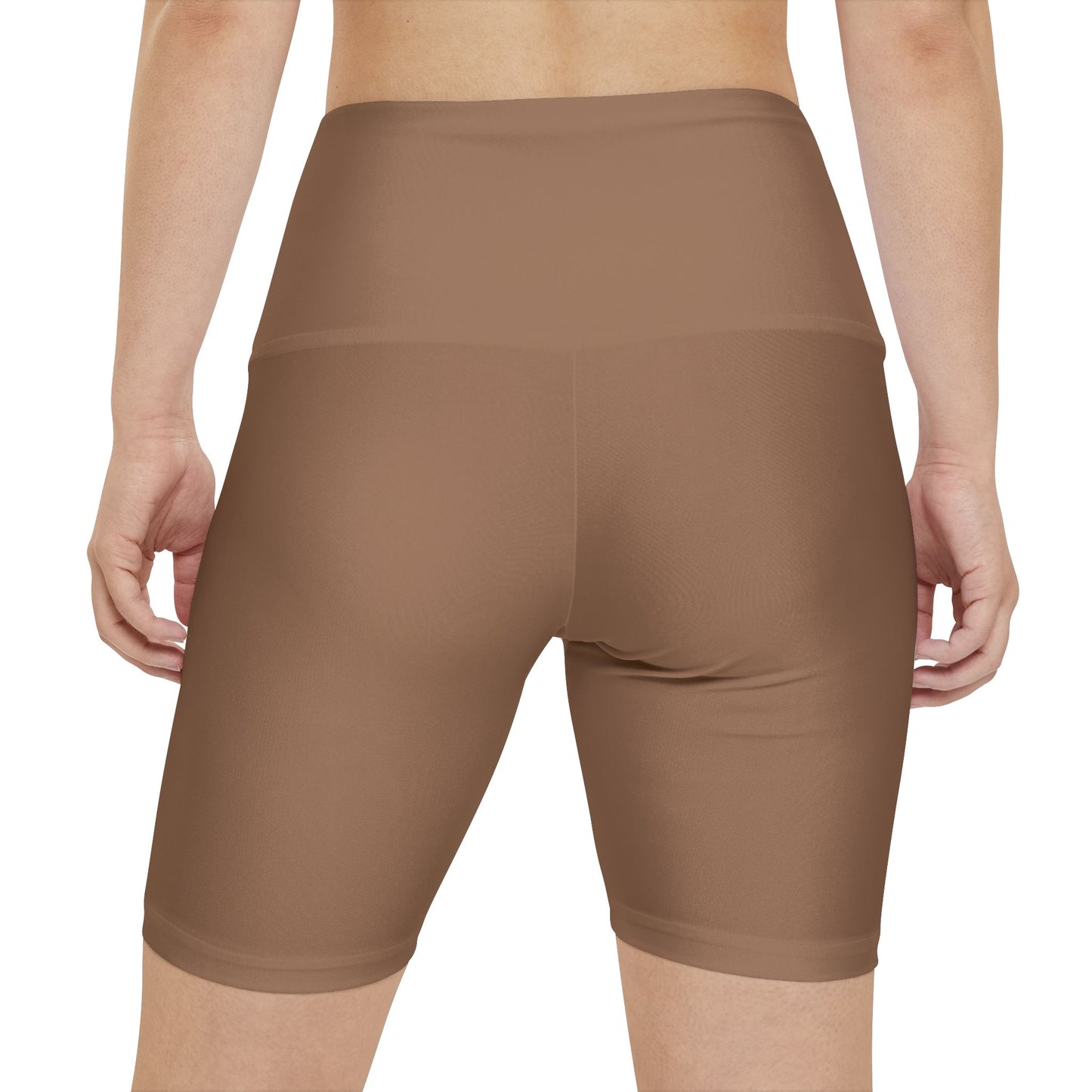 Faded Copper Women's High-Waist Workout Shorts — Solid Brown AOP Activewear