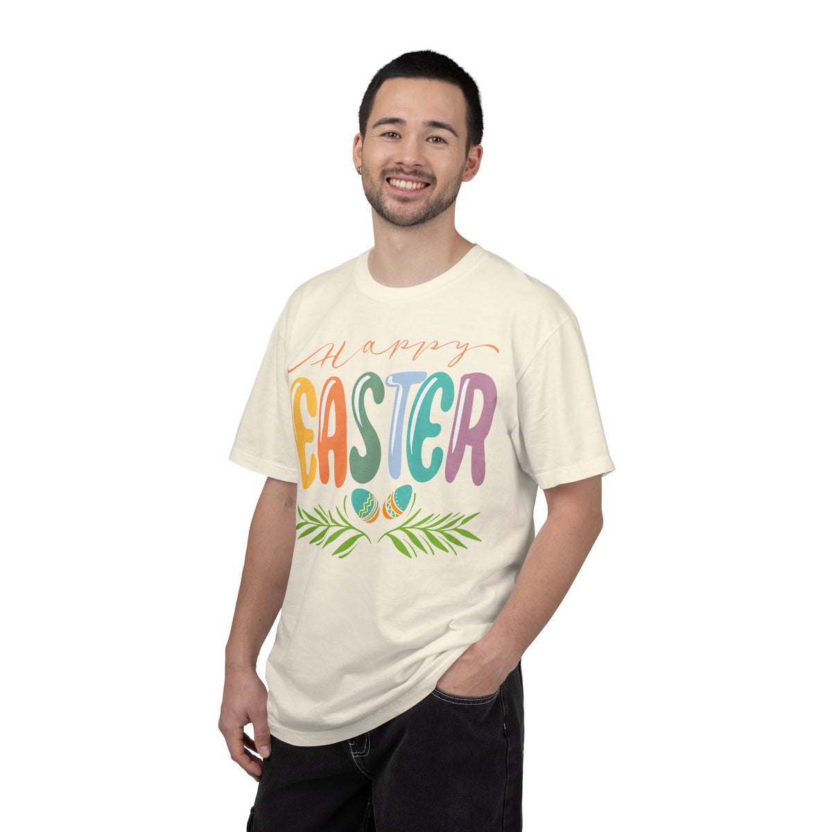Happy Easter T-Shirt, Tee Shirt with Easter Signature, T Shirt with Easter Prints, Tee Shirt with Easter Design