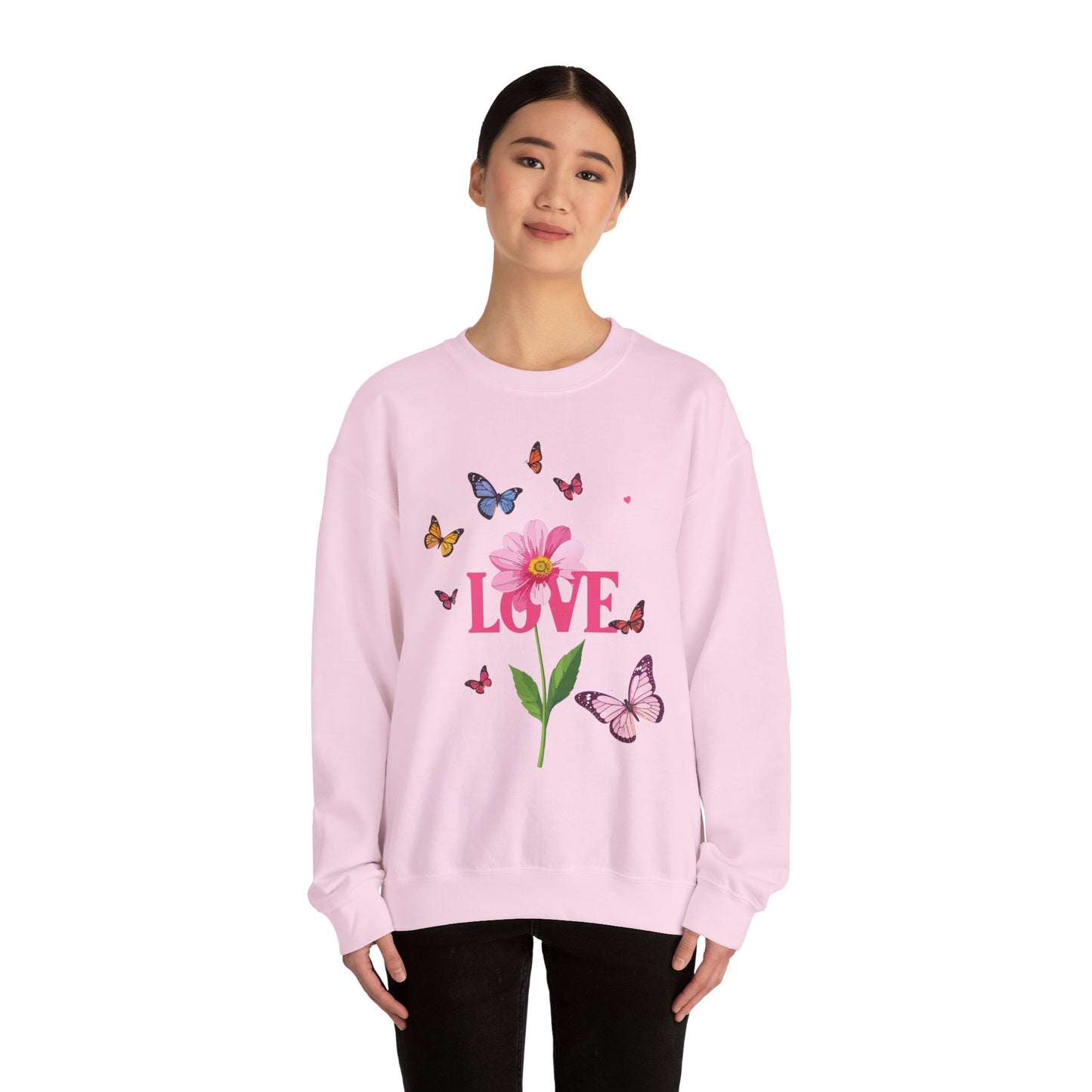 Unisex Floral Love Sweatshirt, Love Floral Sweatshirt, Floral Butterfly Sweatshirt, 50/50 Cotton-Poly Valentine's Day Sweatshirt 01