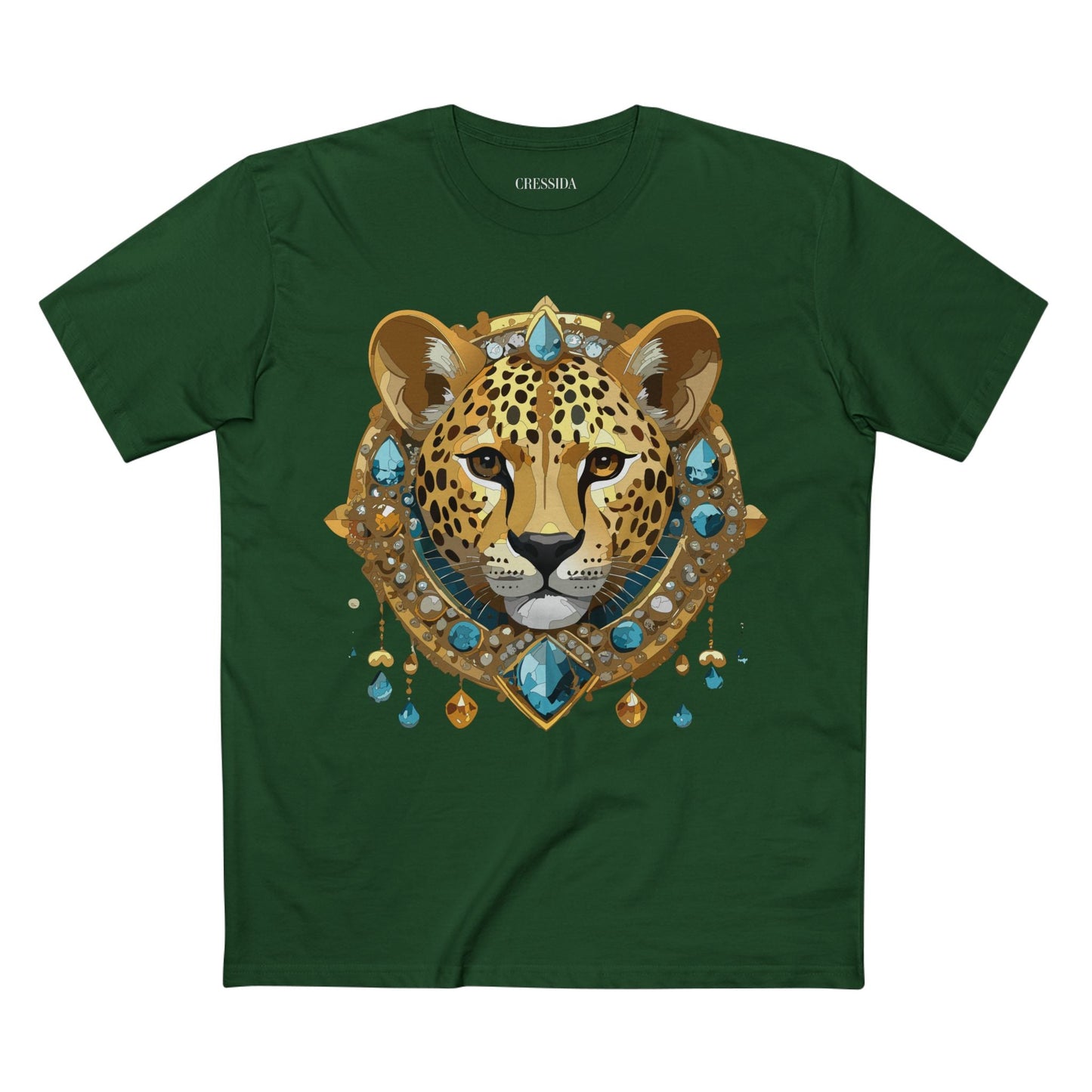 Cheetah Graphic Unisex 100 Cotton Tee With Unique Animal Golden Medallion Art Design 44