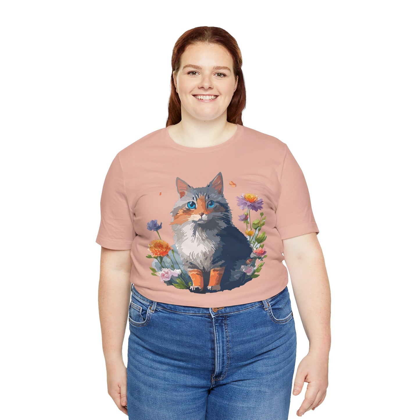 Floral Cat Tee, Animal Shirt, Cat Shirt, Floral Tee, Flower T-shirt, T-Shirt with Animal, Summer Top with Art Design