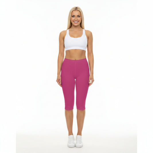 Rose Punch Color Women's Brushed Suede Poly Span Casual Capri Leggings XS-2XL