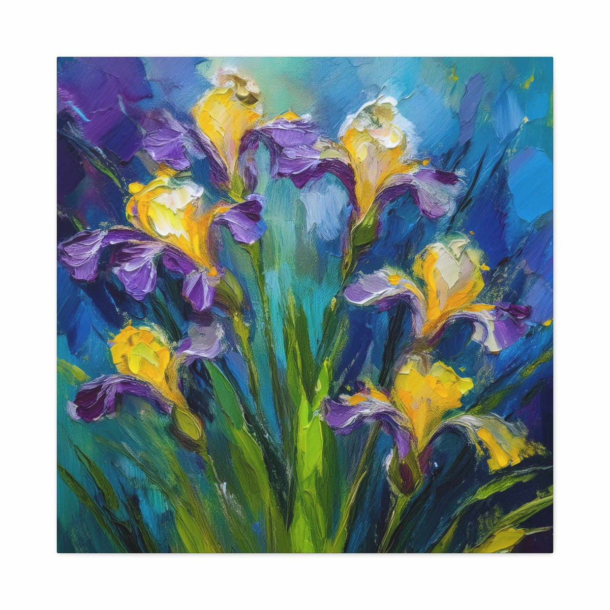 Irises Floral Print Canvas, Floral Oil Paint Print 20x20, 24x24, 30x30, 32x32, 36x36 Art Design Pine-Wood Inner Frame MC-184