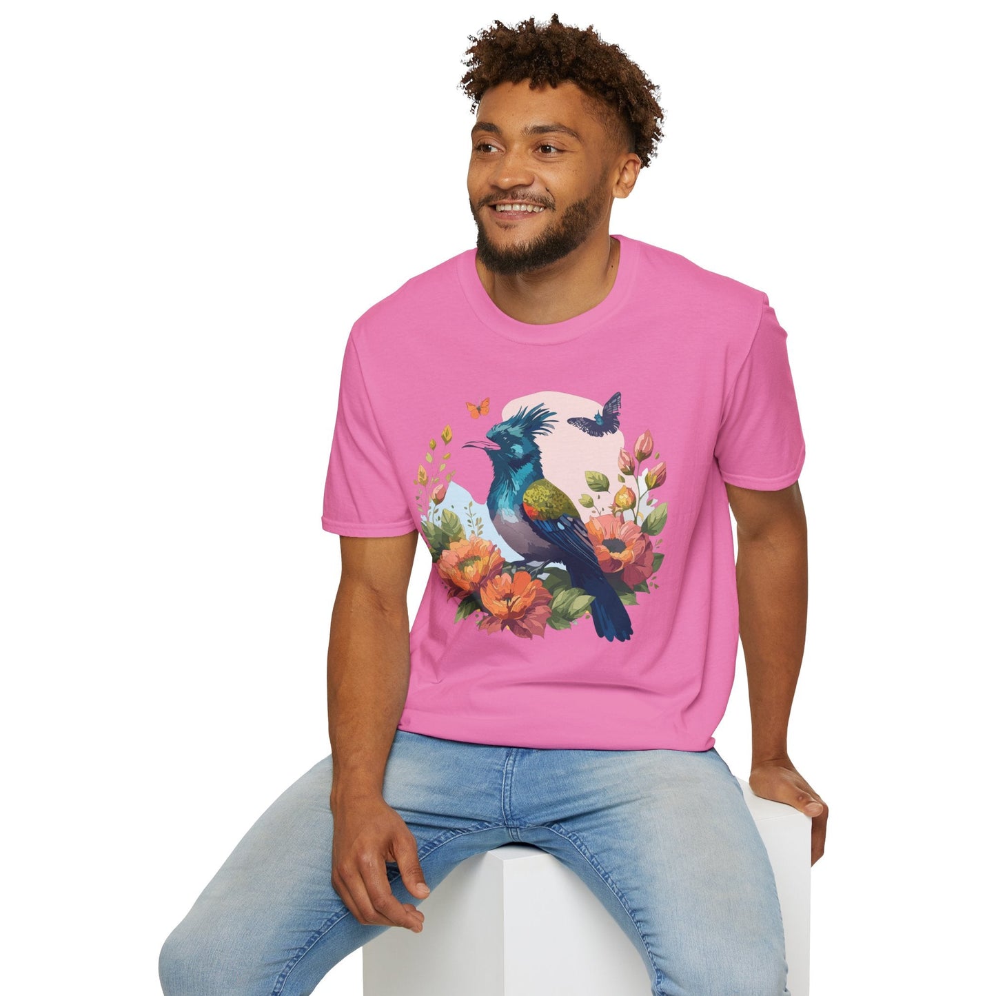 Floral Bird T Shirt Unisex Tee 100 Percent Ring Spun Cotton Softstyle Gildan 64000 Comfort Fit