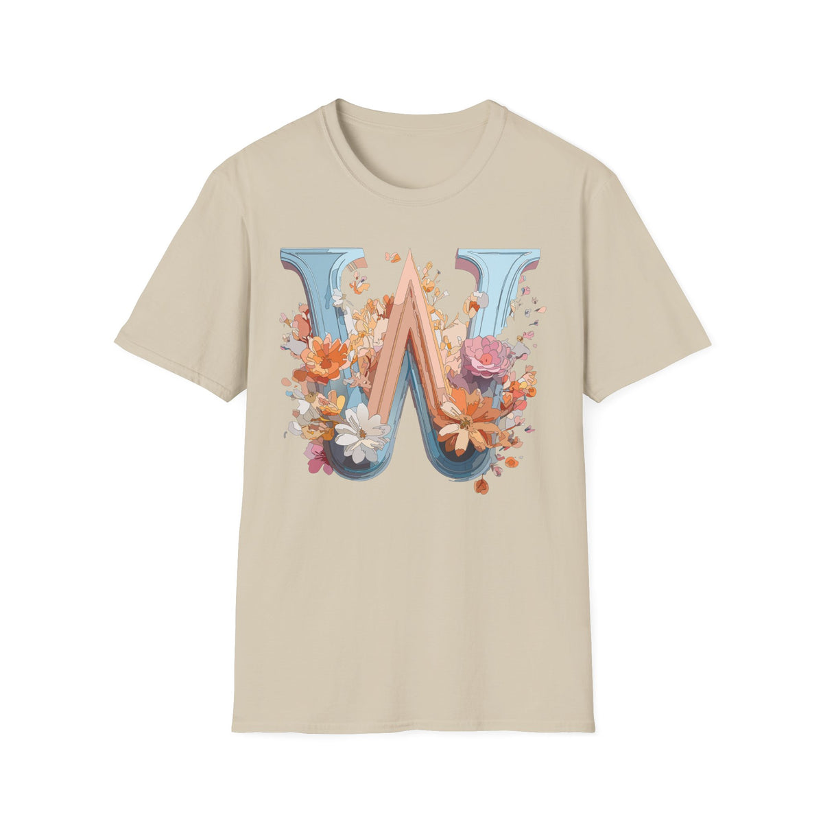Floral Monogram W T-Shirt | Letter W Initial Tee, Vintage Botanical Alphabet