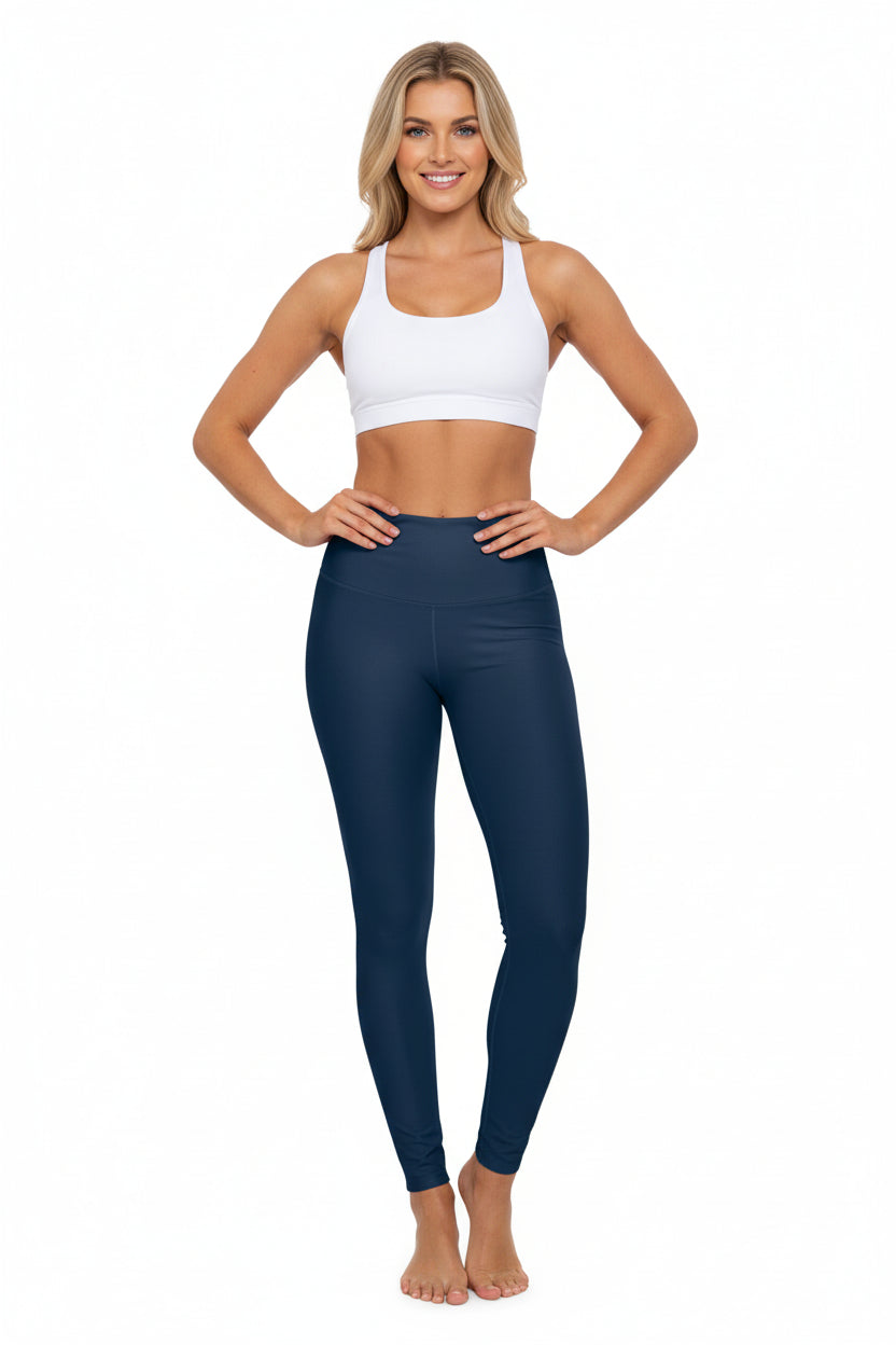 Deep Space Blue High-Waisted Yoga Leggings Women's Seamless Poly-Span Navy Athletic Tights for Pilates