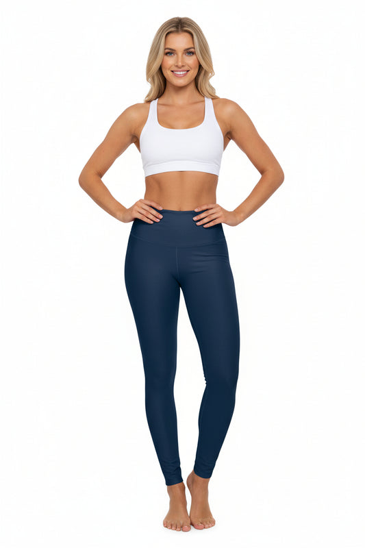Deep Space Blue High-Waisted Yoga Leggings Women's Seamless Poly-Span Navy Athletic Tights for Pilates