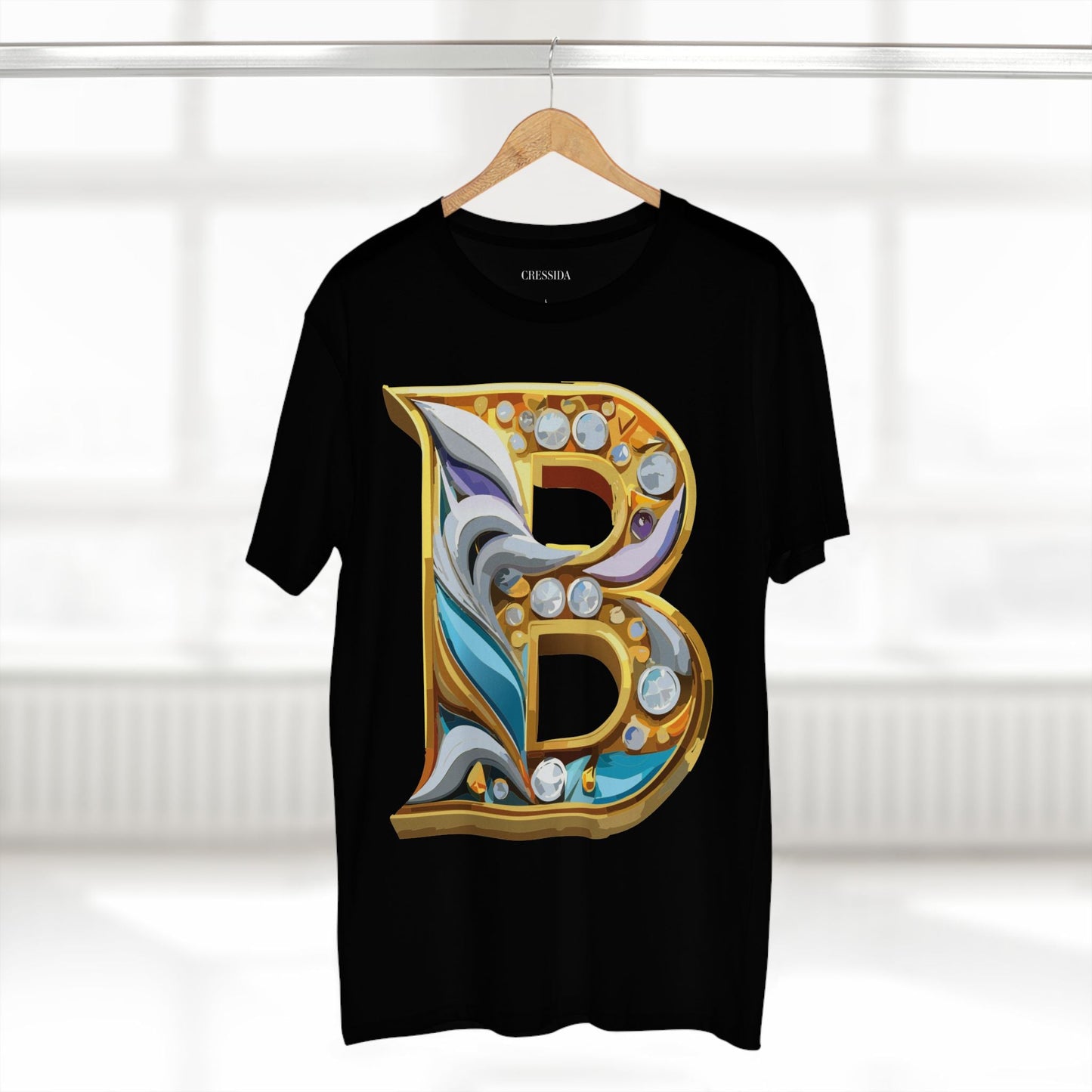 Letter B Graphic Design Tee Unisex 100 Cotton With Antique Gold Letters Artwork T-Shirt
