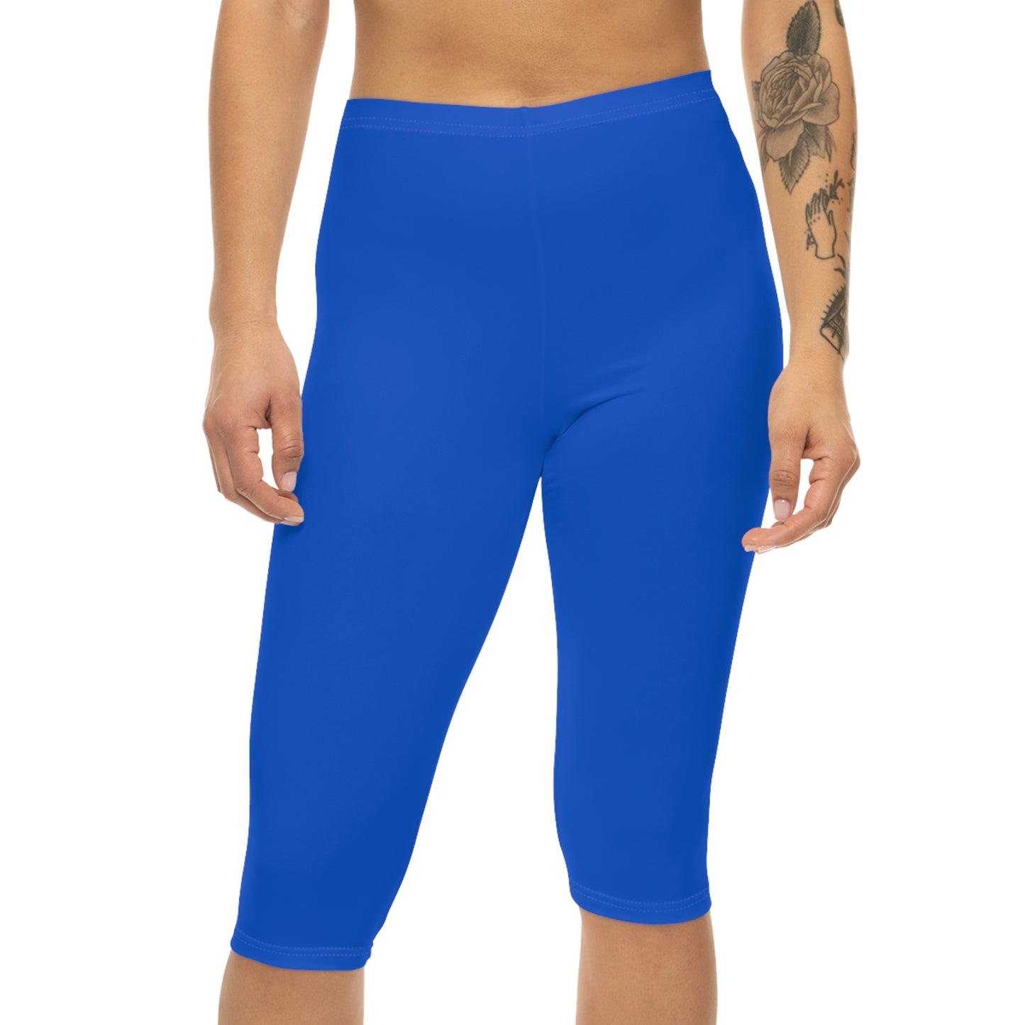 Laser Blue Color Women's Brushed Suede Poly Span Casual Capri Leggings XS-2XL