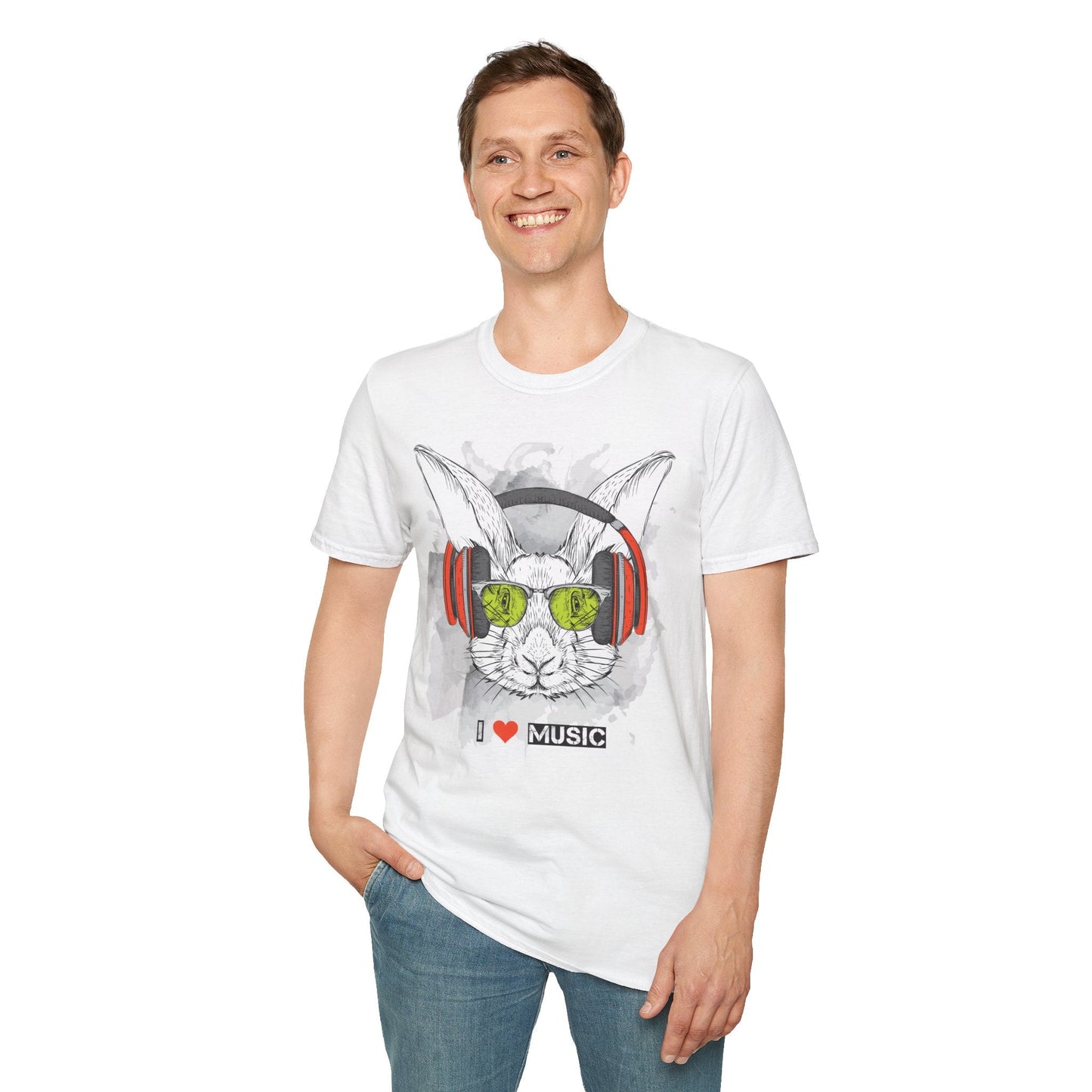 I Love Music Animals Shirt With Headphones Unisex Softstyle Tee 100 Percent Ring Spun Cotton