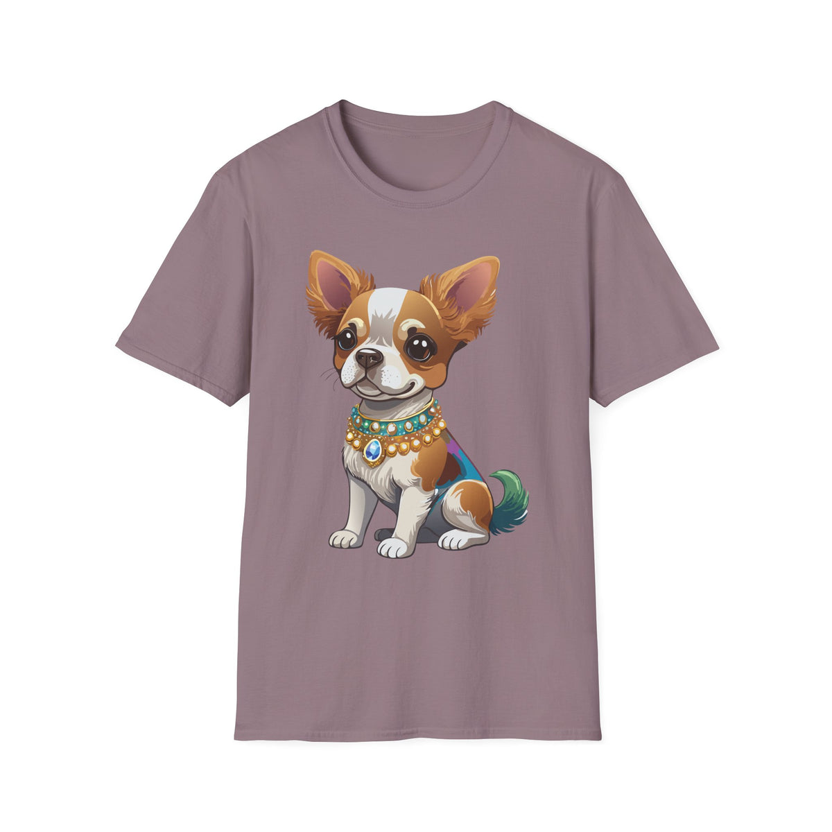 Chihuahua Pup Graphic T-Shirt — Cute Jewel-Collared Dog Graphic Design Unisex 100 Cotton Gildan T-Shirt