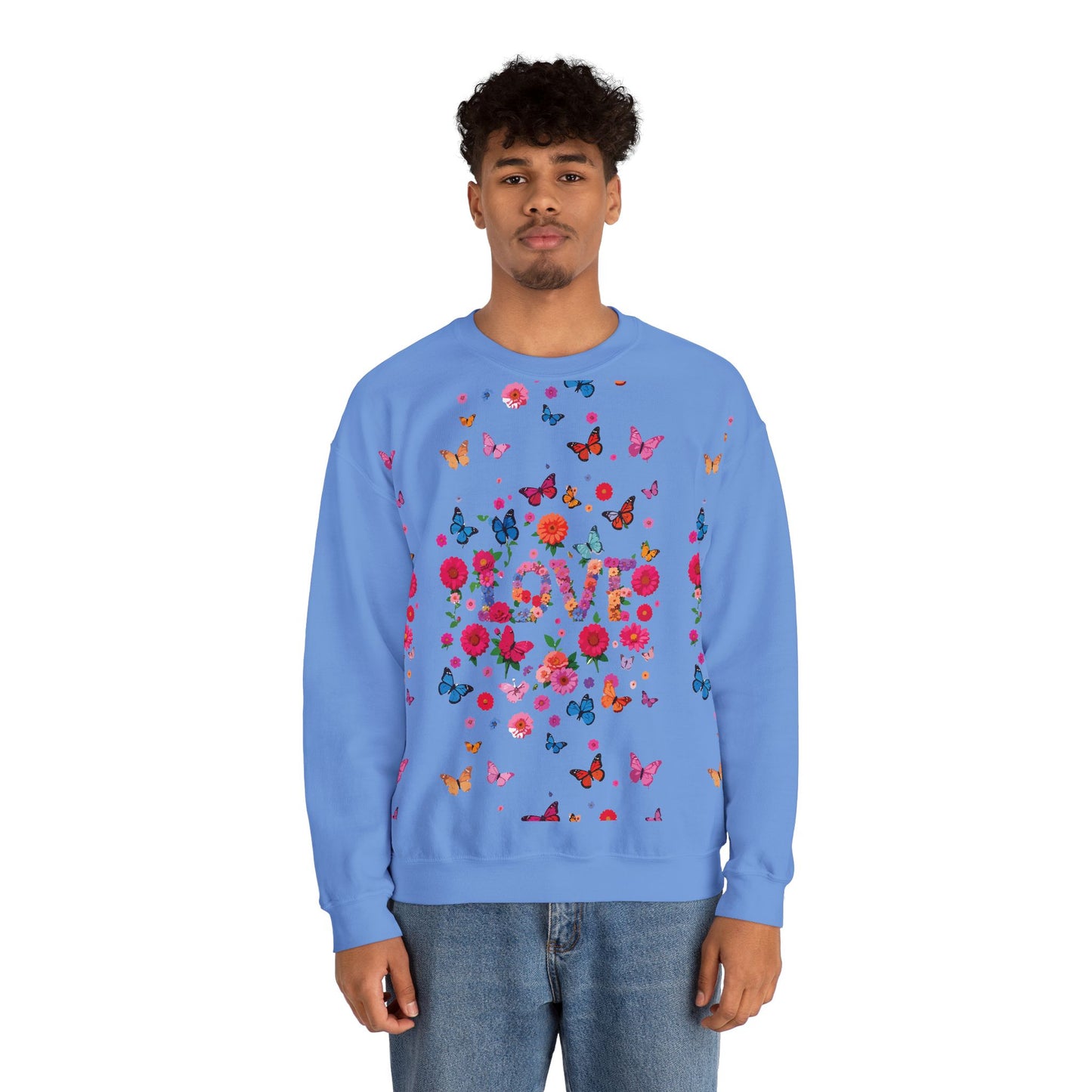 Unisex Floral Love Sweatshirt, Love Floral Sweatshirt, Floral Butterfly Sweatshirt, 50/50 Cotton-Poly Valentine's Day Sweatshirt 07