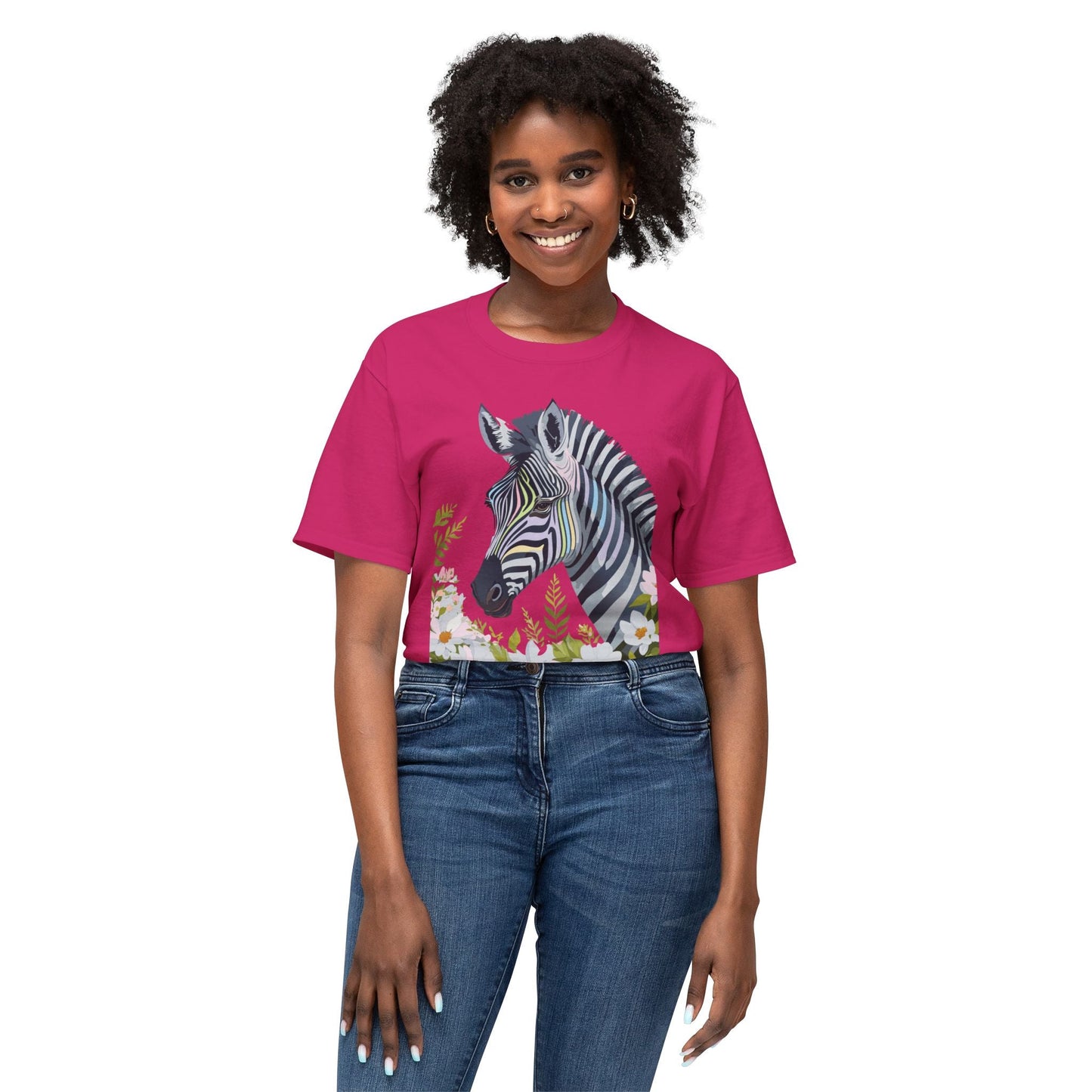 Unisex Zebra Art Design T Shirt With Floral Print HD Cotton Premium USA Made Jersey