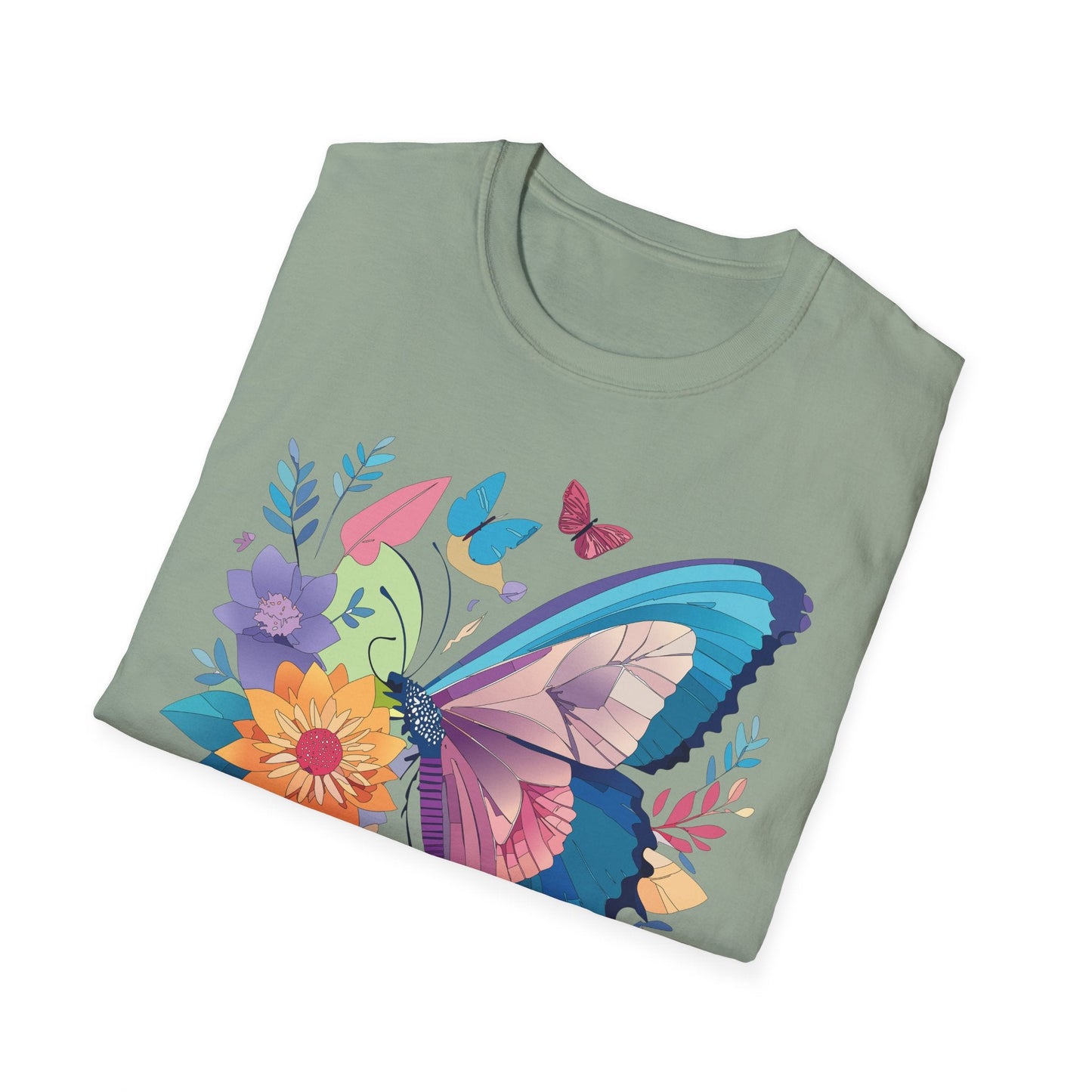 Gildan Butterfly T Shirt Unisex Softstyle 64000 Monarch Print Lightweight Breathable Cotton Tee
