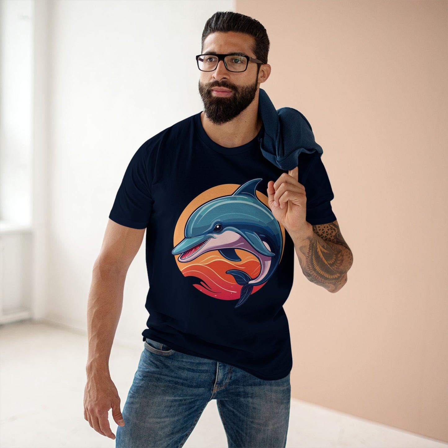 Unisex Dolphin Shirt With Original Art Design Retro2Nova Premium Cotton Tee For Everyday Comfort And Style