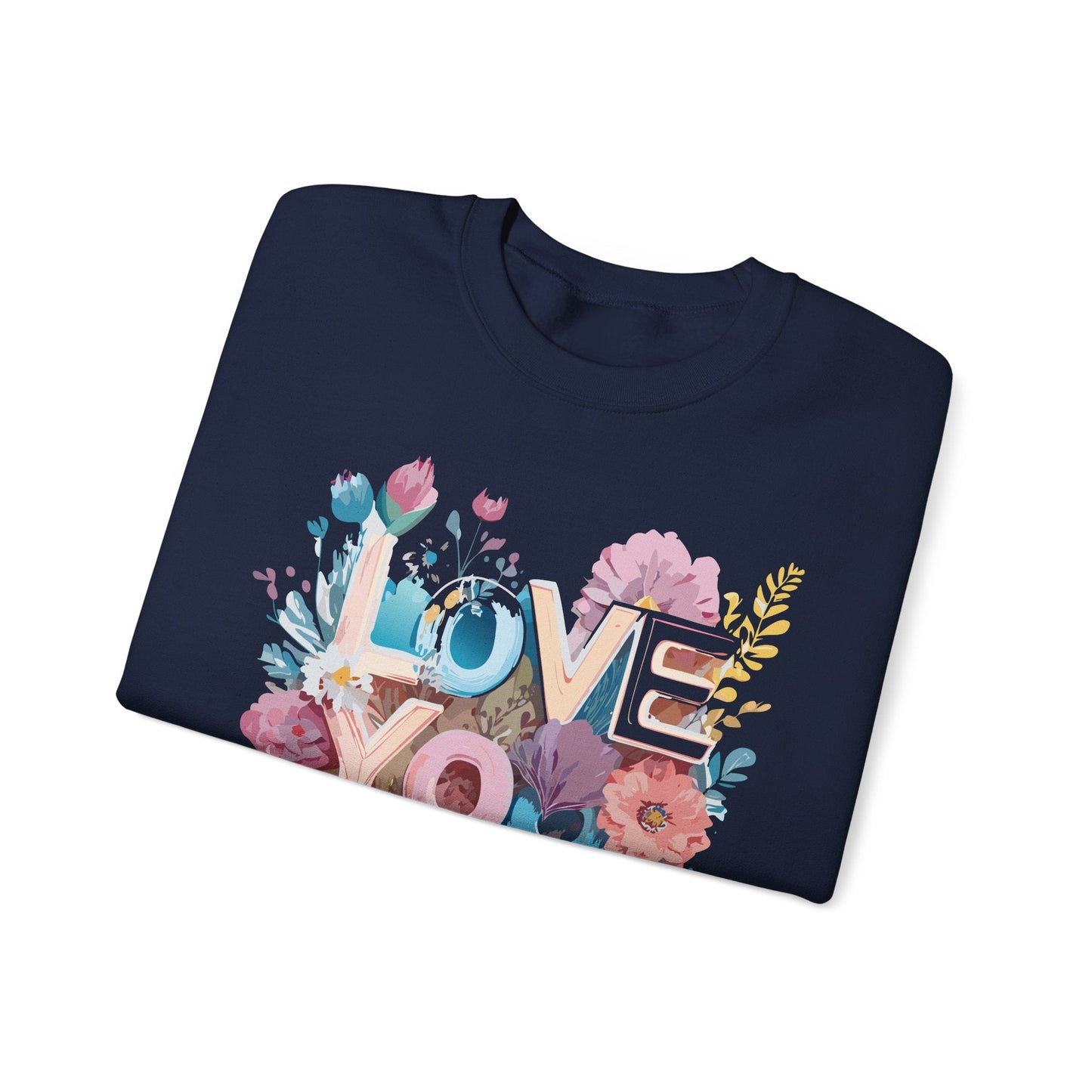 Floral Love Sweatshirt Unisex Heavy Blend Crewneck Valentine Day Flower Print Cozy Fleece Warm Gift