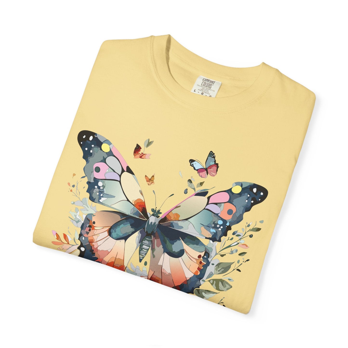Butterfly Floral Print T-Shirt Botanical Design Unisex Heavy Cotton Tee b3