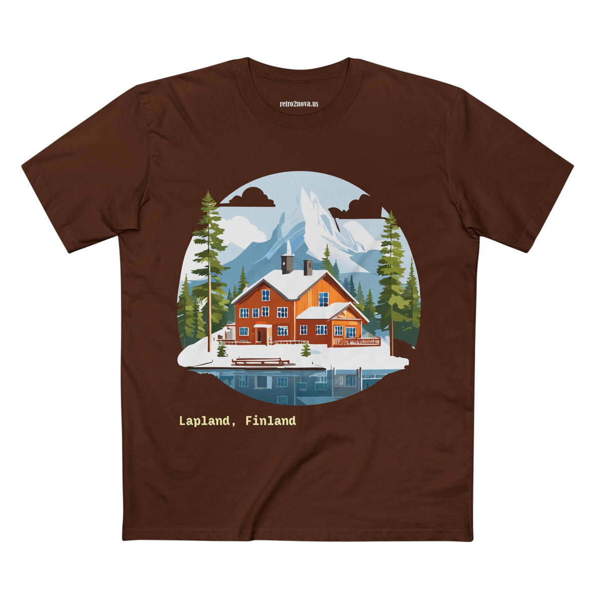 Lapland Finland Cabin Tee | Winter Mountain Lake Illustration