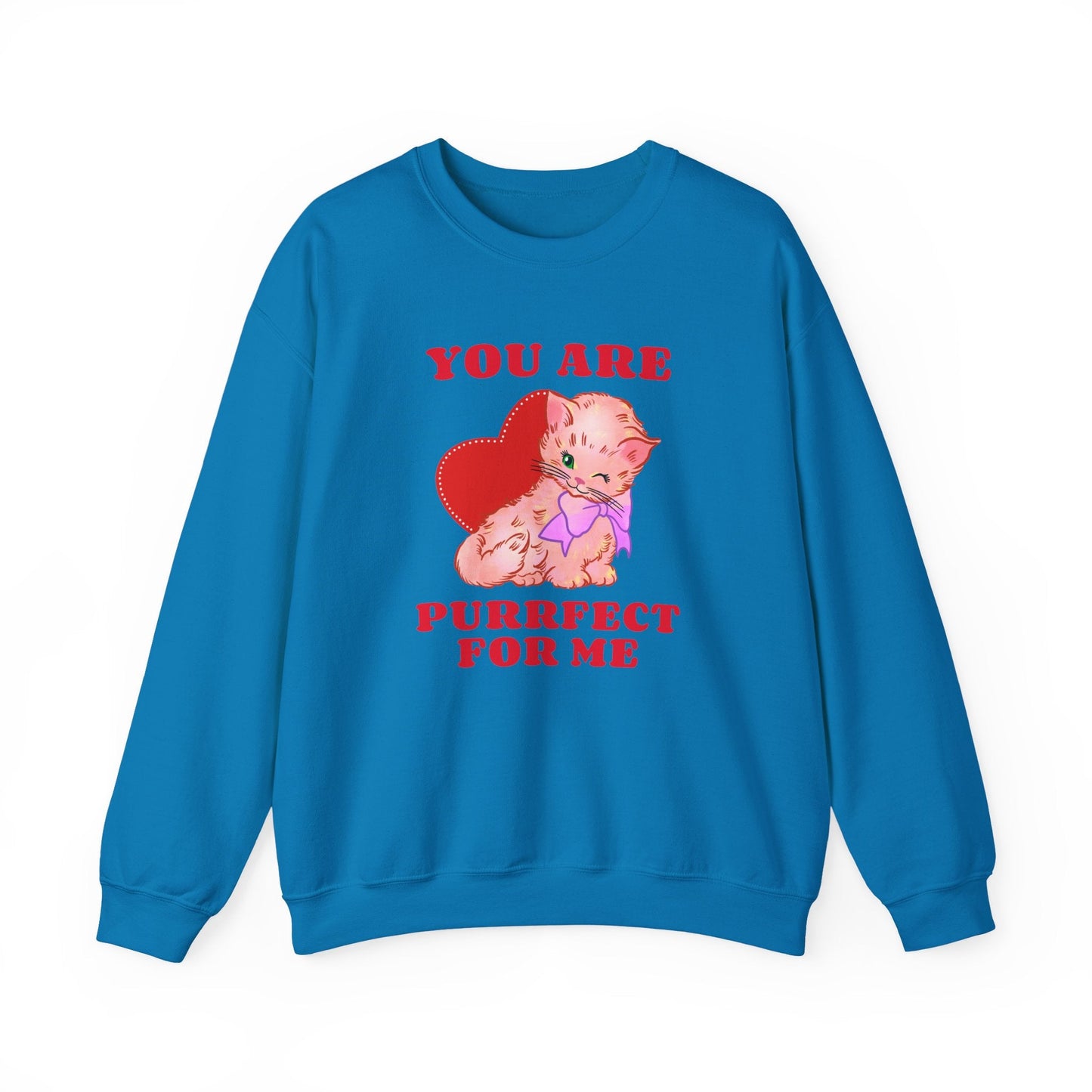 Cat Heart Sweatshirt Unisex Valentines Day Fifty Fifty Cotton Poly Blend Crewneck