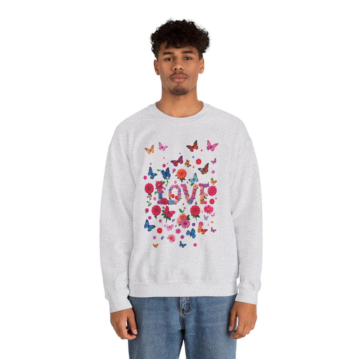 Unisex Floral Love Sweatshirt, Love Floral Sweatshirt, Floral Butterfly Sweatshirt, 50/50 Cotton-Poly Valentine's Day Sweatshirt 07