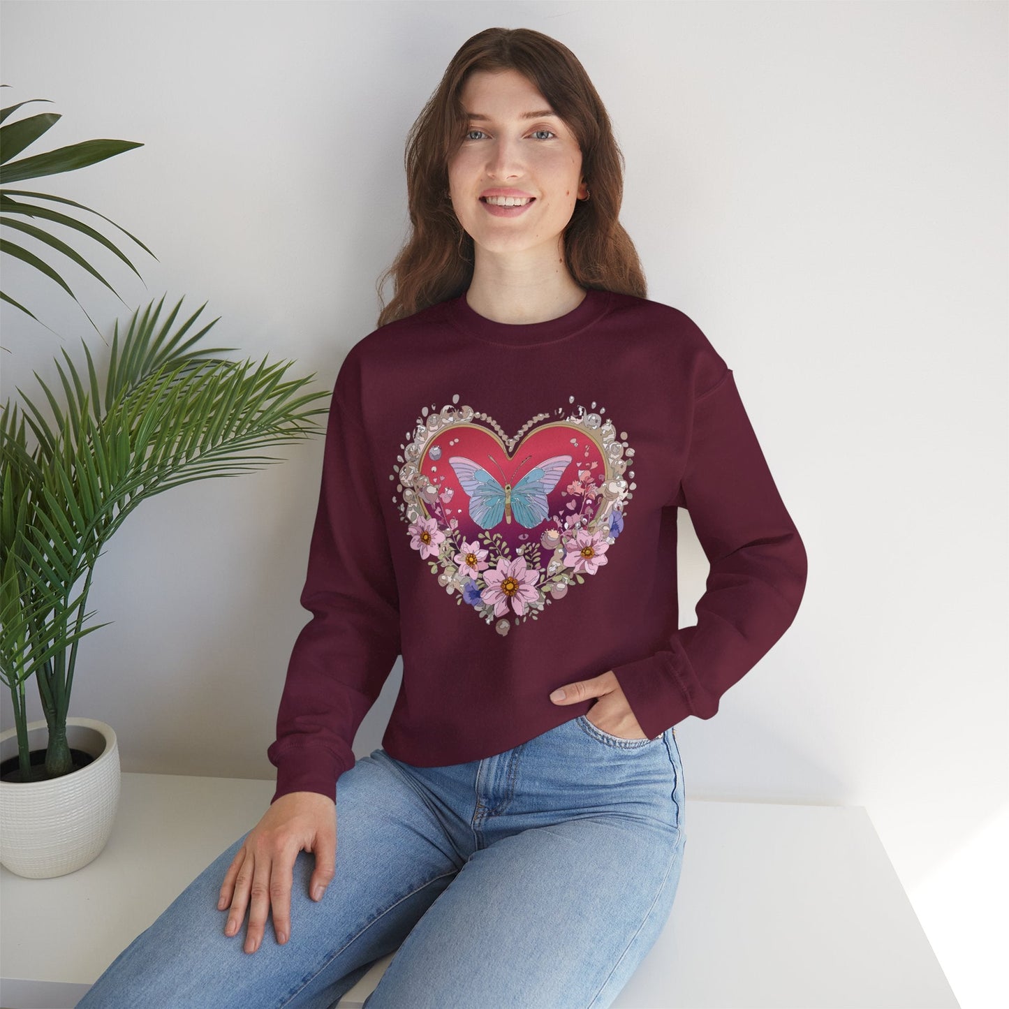 Floral Heart Sweatshirt For Valentines Day Unisex Floral Love Crewneck Sweatshirt