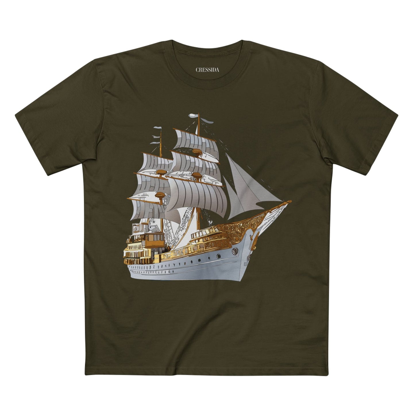 Ship Graphic Unisex 100 Cotton T-Shirt with Gold Frigate Art Design 5