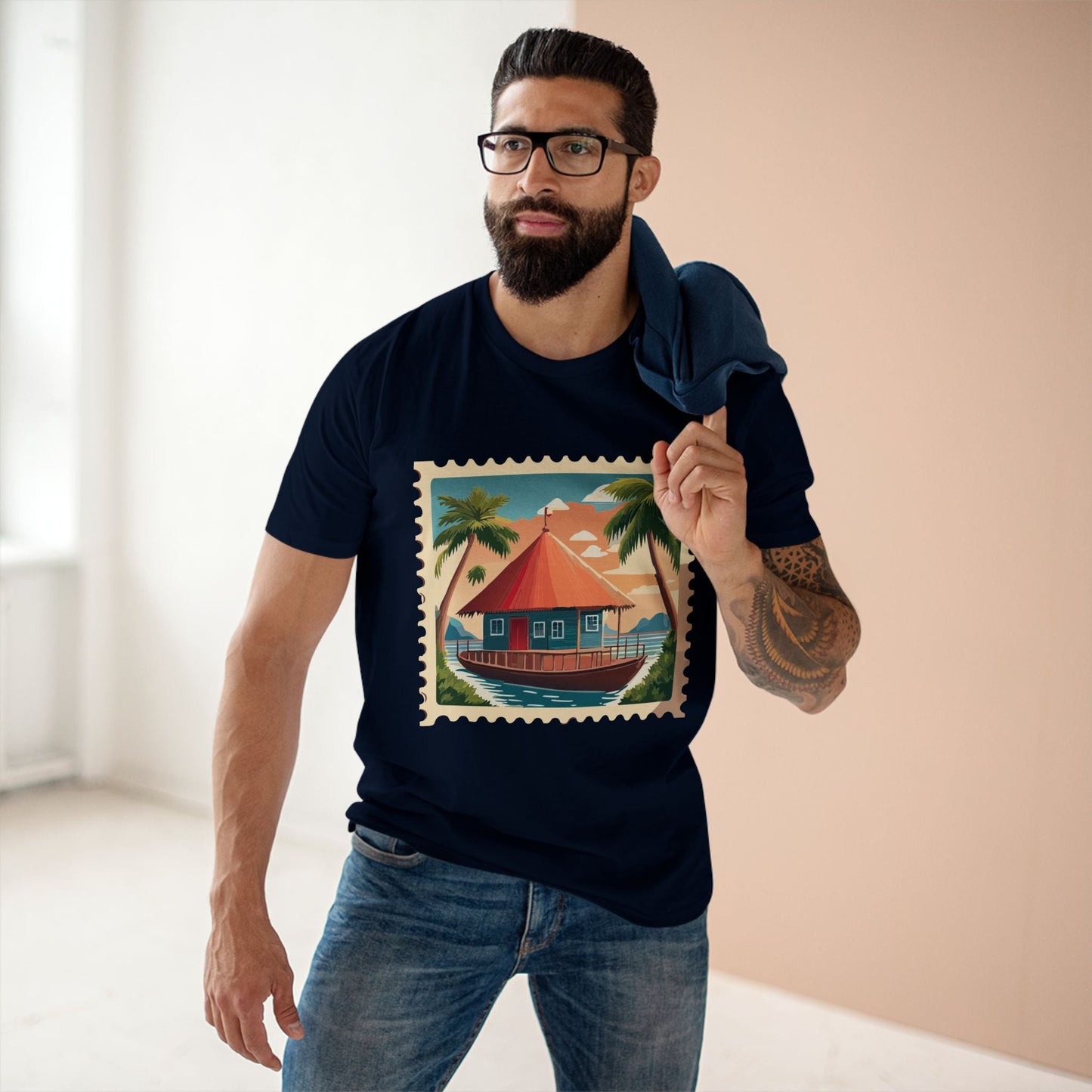 Unisex Postage Stamp Shirt Art Tee Premium Cotton By Retro2Nova Studio Collection