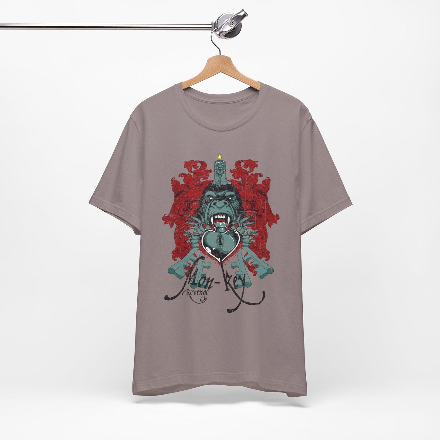 Gorilla Crest with Sword and Heart T-Shirt Heraldic Gothic Design Rock Band T-Shirt