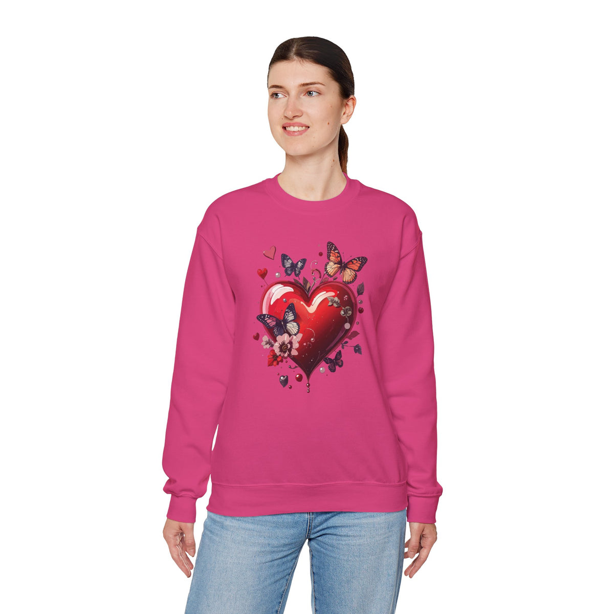 Big Red Heart Sweatshirt, Floral Red Heart Sweatshirt, Floral Love Sweatshirt, Valentine's Day Sweatshirt, Heart Floral Sweatshirt 105