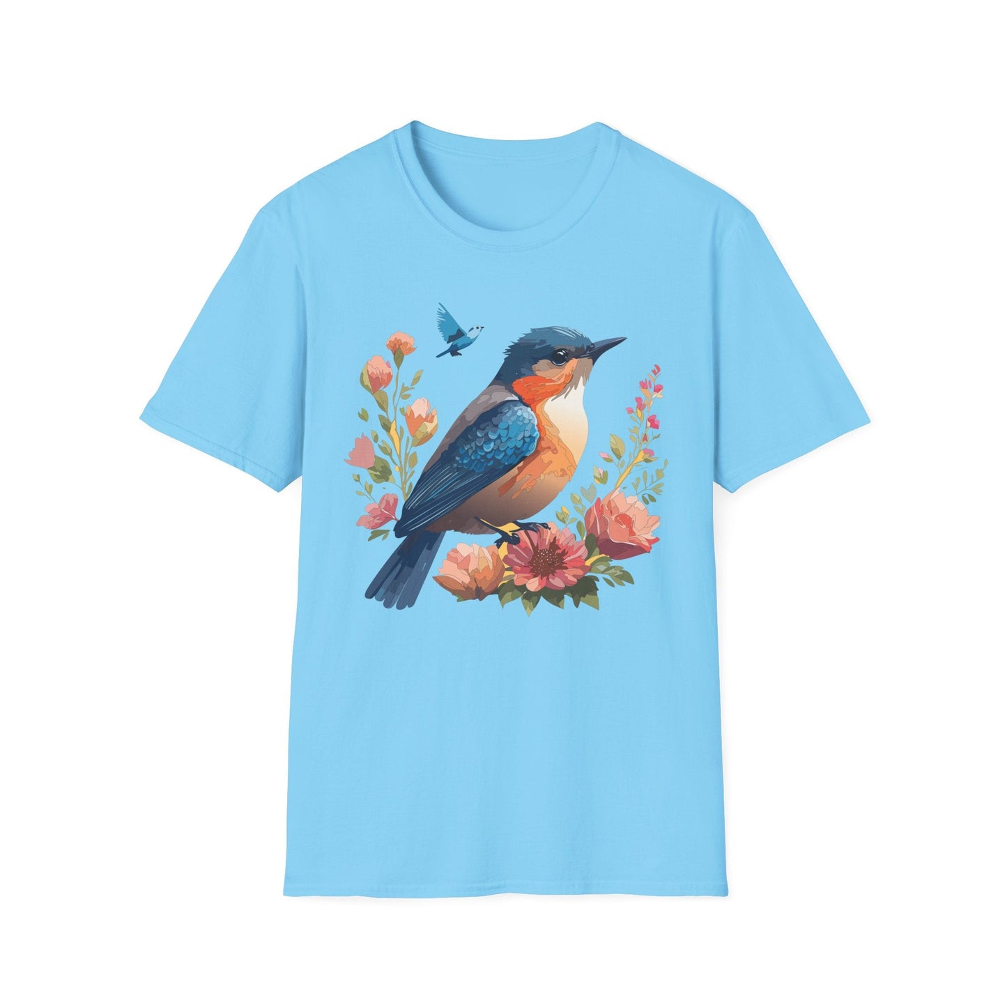 Unisex Floral Bird T Shirt Softstyle 64000 Gildan Ring Spun Cotton Tee Relaxed Fit