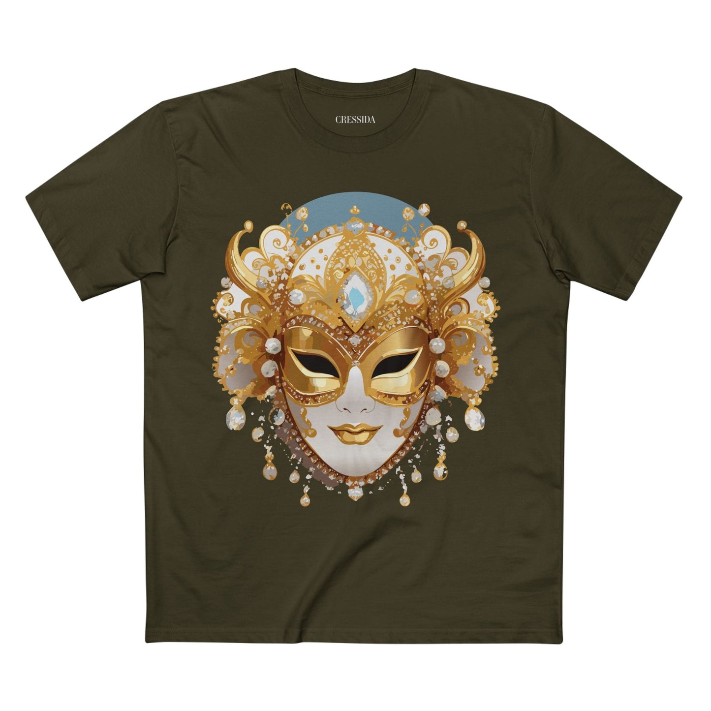 Carnival Mask Graphic T-Shirt Unisex 100 Cotton With Antique Gold Art Design Tee 17