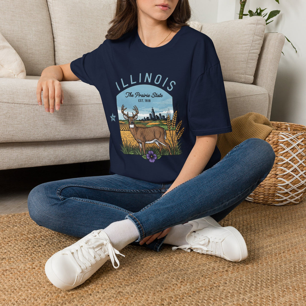 Illinois Deer T-Shirt — The Prairie State Wildlife Travel Tourist Graphic Tee Unisex 100 Cotton Gildan T-Shirt