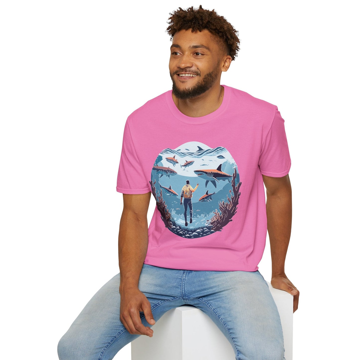 Ocean Theme Unisex Softstyle T Shirt 64000 Cotton Tee With Ocean Art Design Breathable