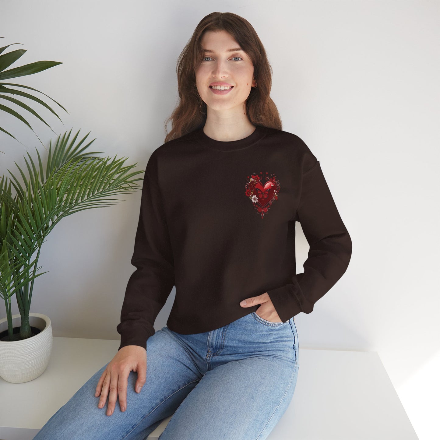 Small Red Heart Sweatshirt, Floral Red Heart Sweatshirt, Floral Love Sweatshirt, Valentine's Day Sweatshirt, Heart Floral Sweatshirt 104
