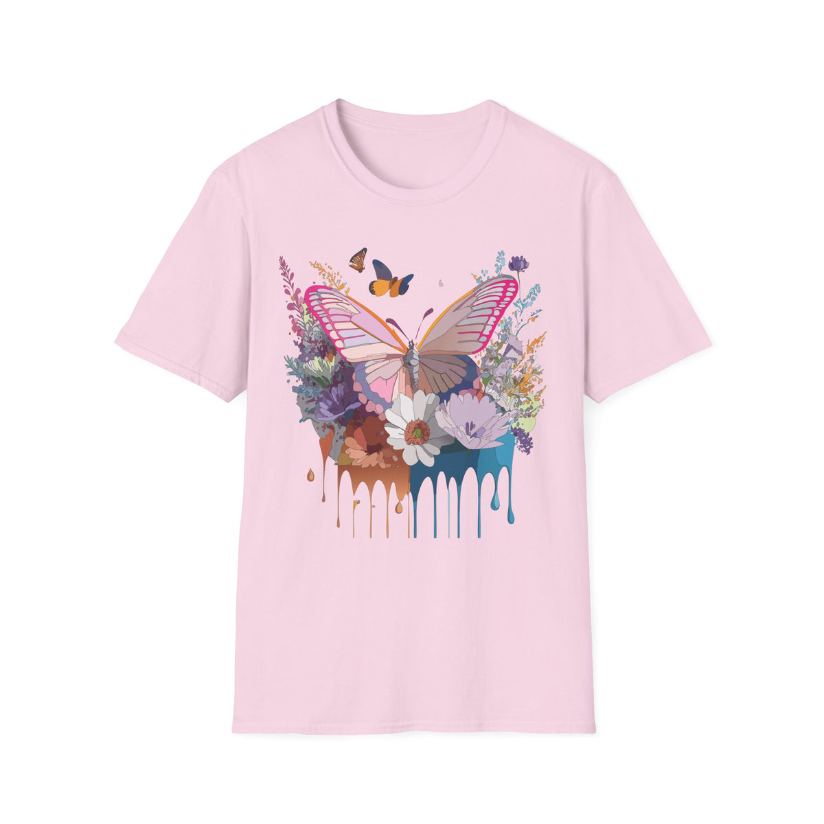 Butterfly Floral T-Shirt — Colorful Drip Wings Graphic Tee Unisex 100 Cotton Gildan T-Shirt