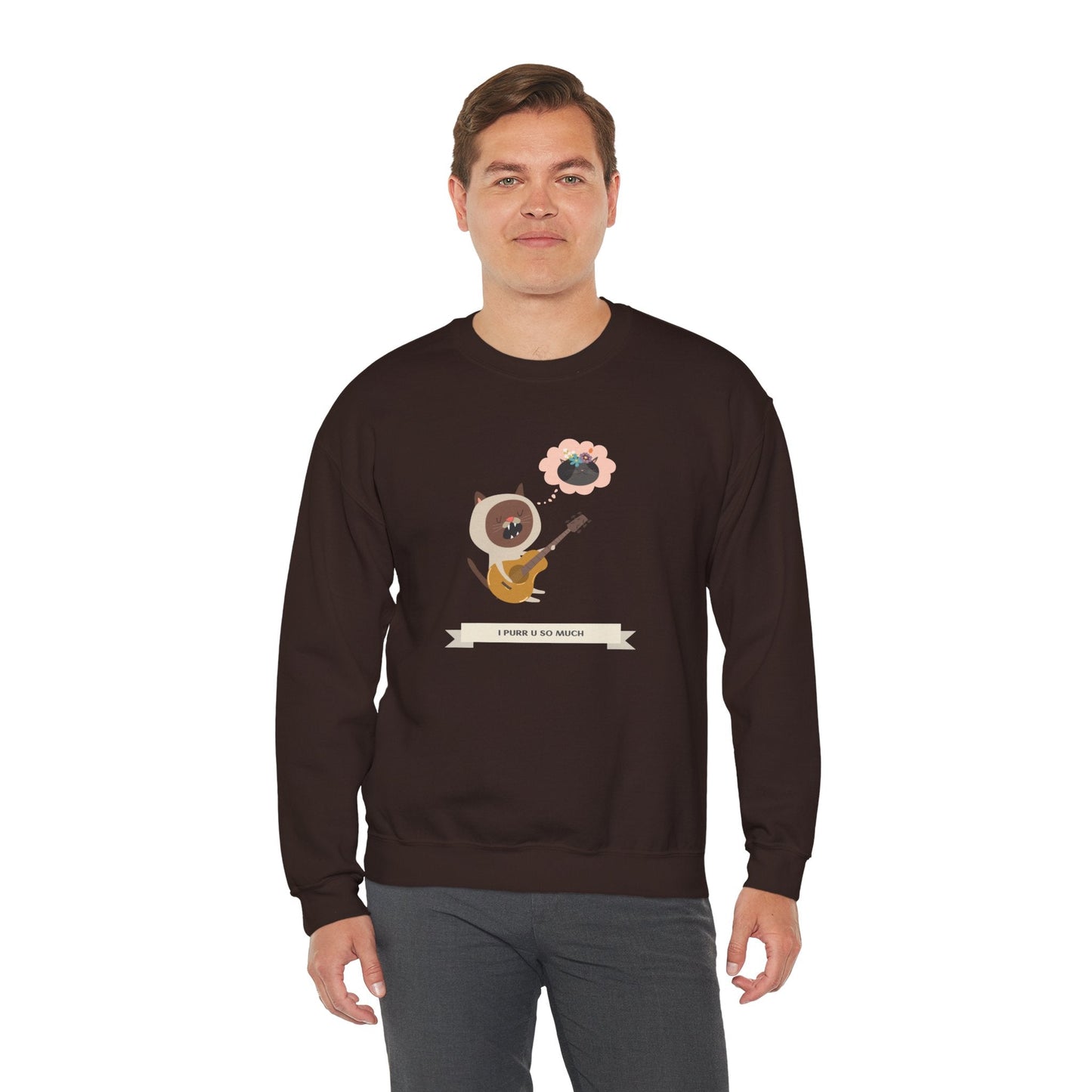 Cat with Guitar Sweatshirt, Love Sweatshirt, Cat Sweatshirt, Valentine's Day Sweatshirt, 50/50 Cotton-Poly Animal Sweatshirt 127