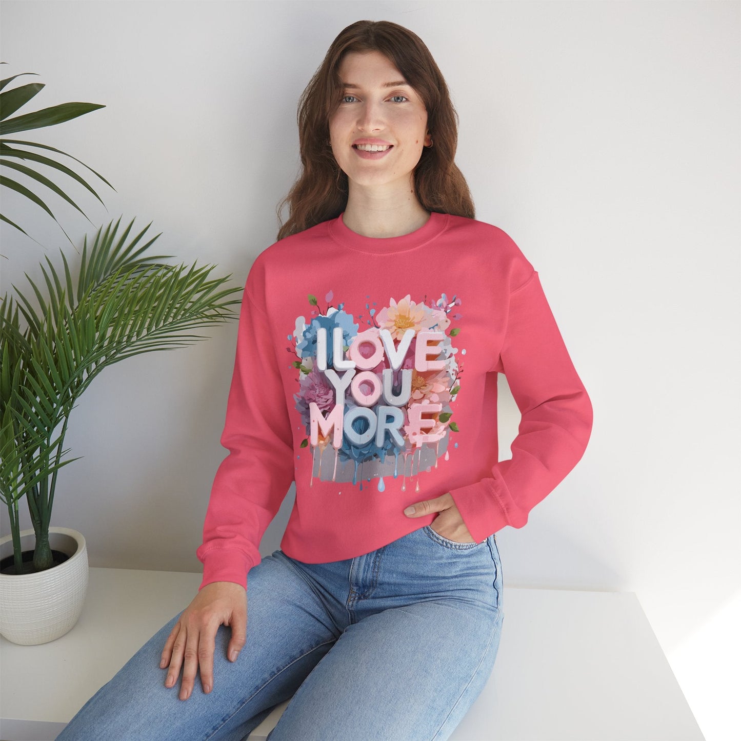 Floral Love Sweatshirt Unisex Heavy Blend Crewneck Valentines Day 50 50 Cotton Polyester Gildan 18000