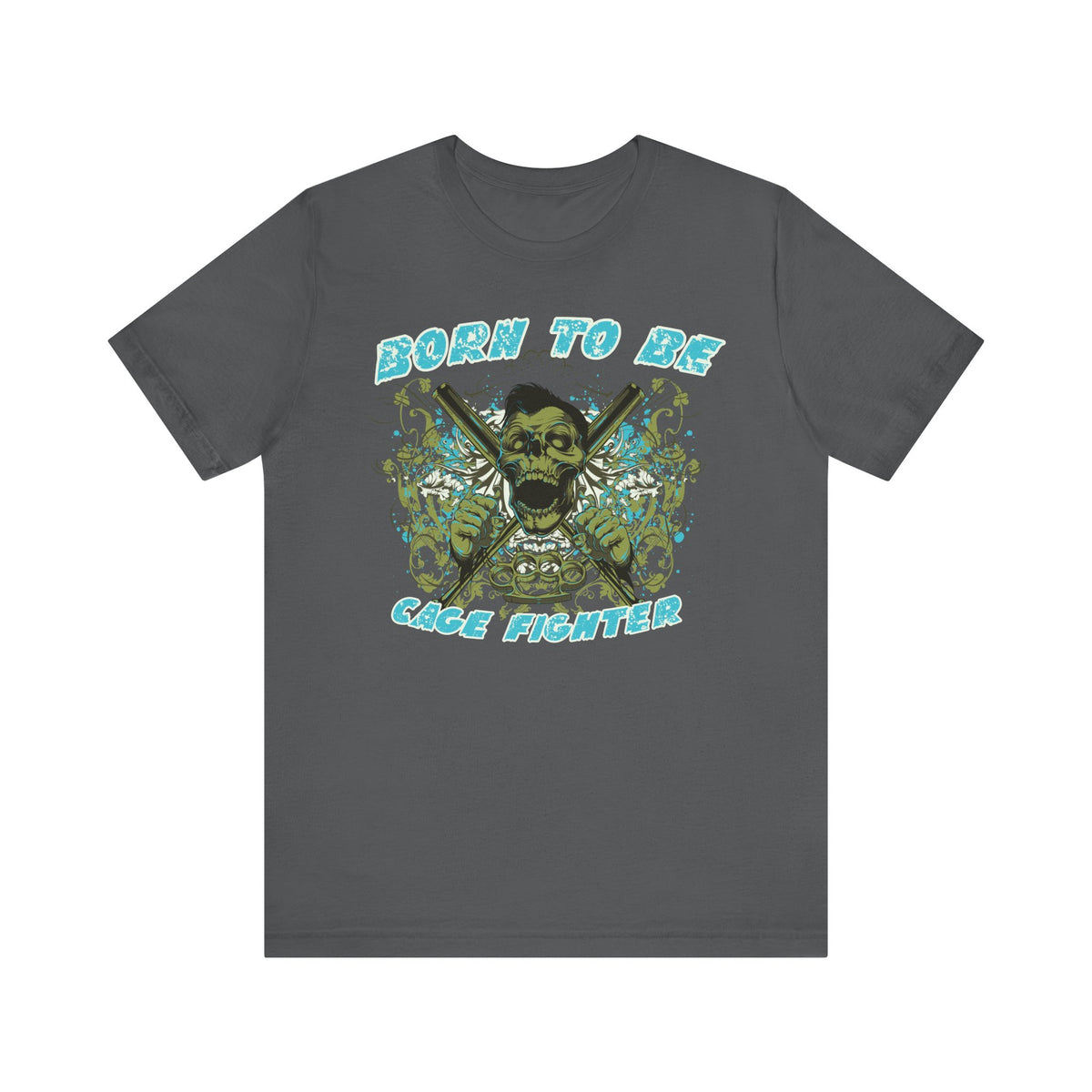 Born To Be Cage Fighter Tee Skull Crossed Knives Graphic T-Shirt